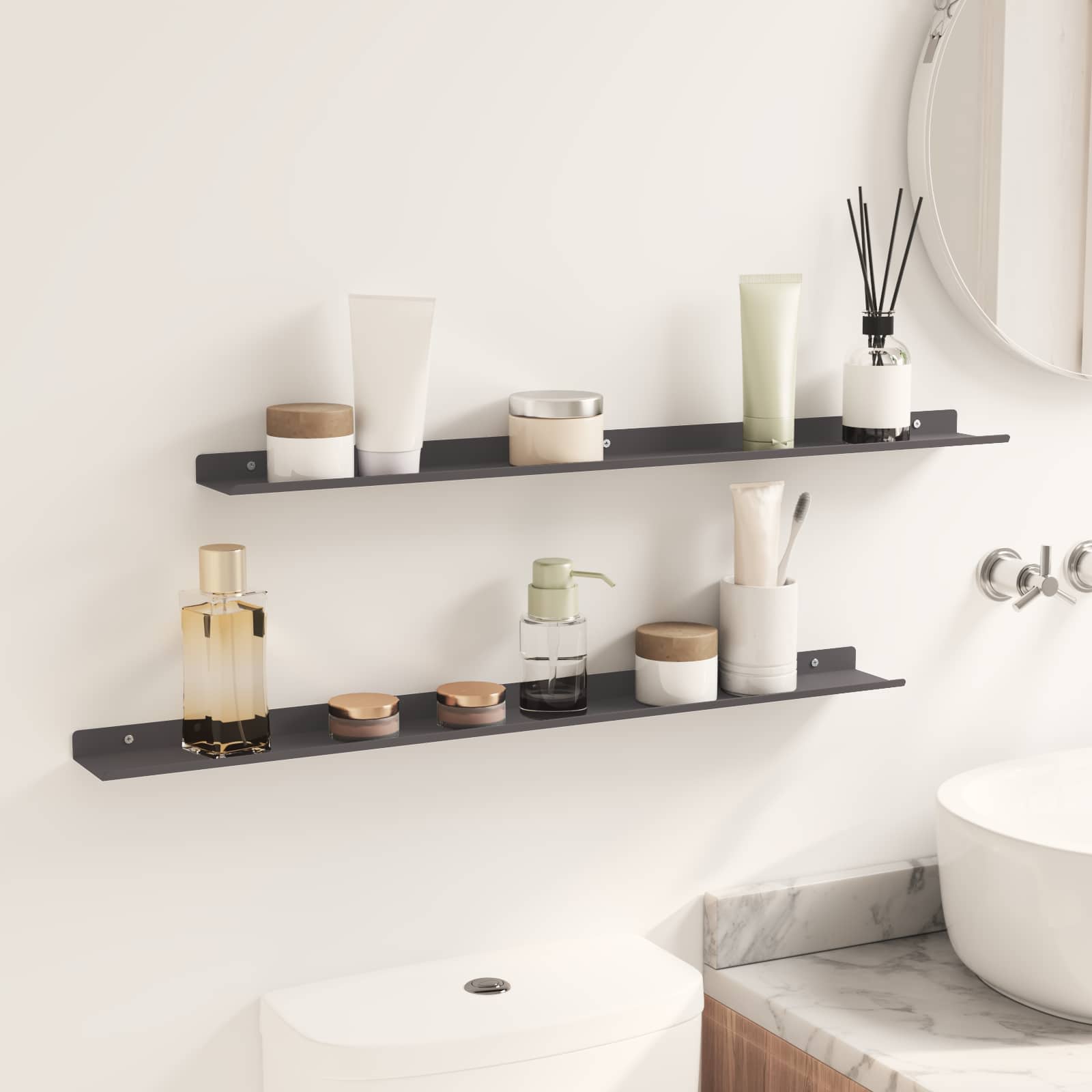 Schwebendes Regal 2 pcs Schwarz 80 x 9 x 2,5 cm Stahl