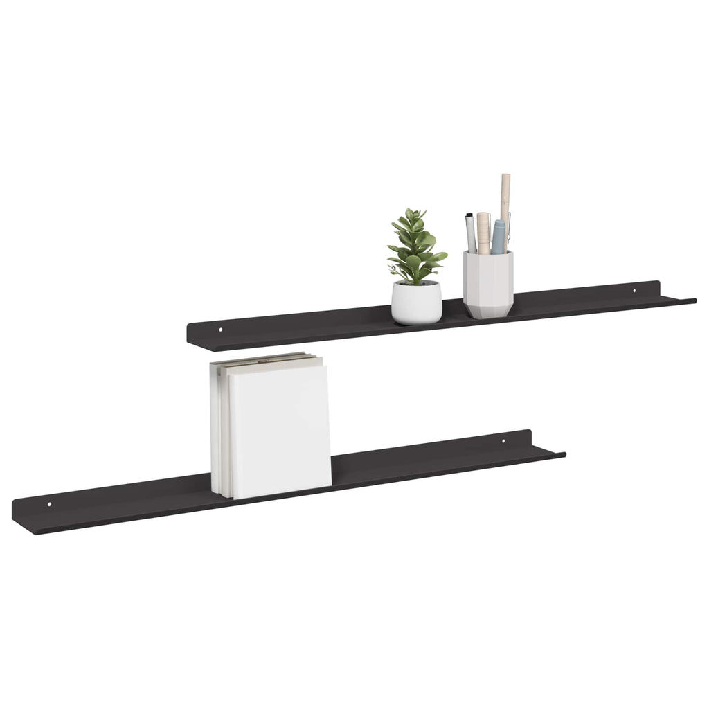 Schwebendes Regal 2 pcs Schwarz 80 x 9 x 2,5 cm Stahl