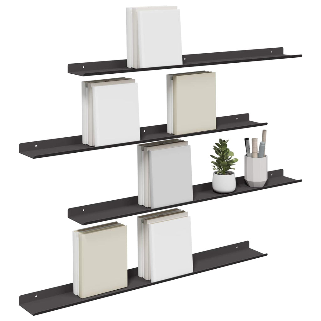 Schwebendes Regal 4 pcs Schwarz 80 x 9 x 2,5 cm Stahl