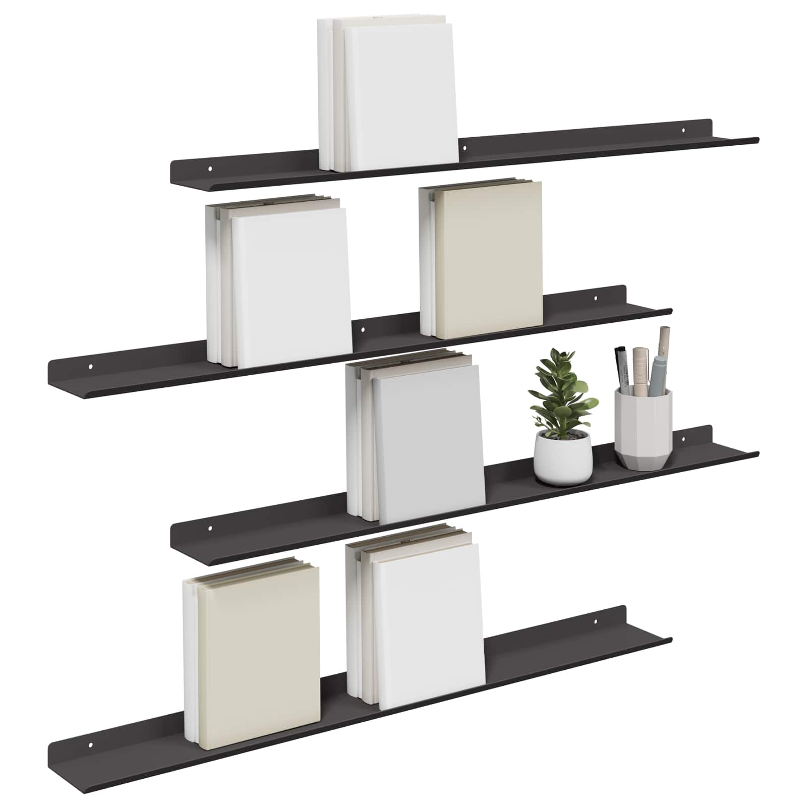 Schwebendes Regal 4 pcs Schwarz 80 x 9 x 2,5 cm Stahl