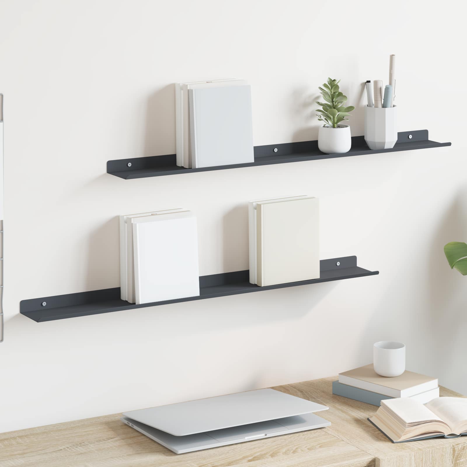 Schwebendes Regal 2 pcs Anthrazit 80 x 9 x 2,5 cm Stahl