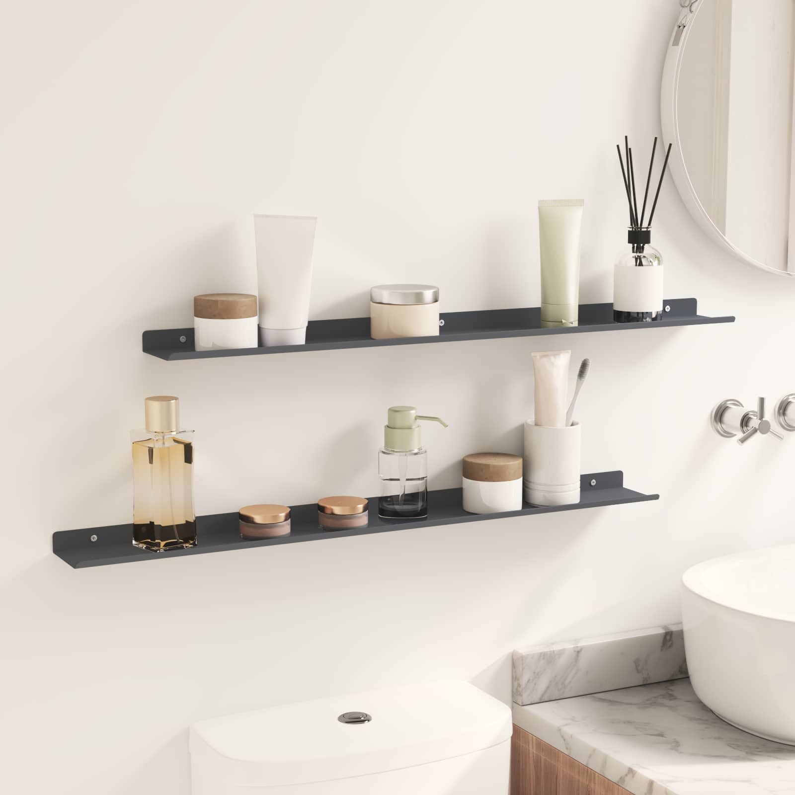 Schwebendes Regal 2 pcs Anthrazit 80 x 9 x 2,5 cm Stahl