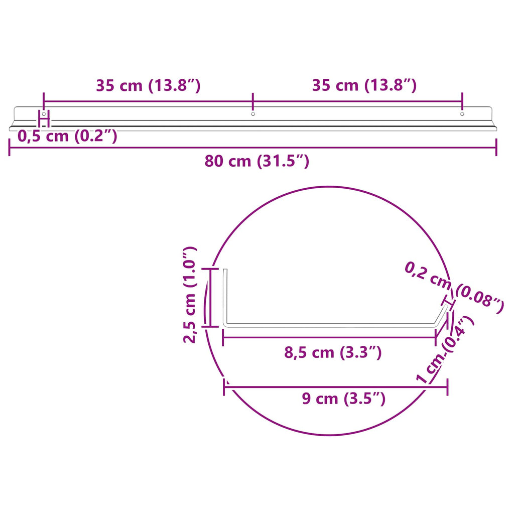 Schwebendes Regal 2 pcs Anthrazit 80 x 9 x 2,5 cm Stahl
