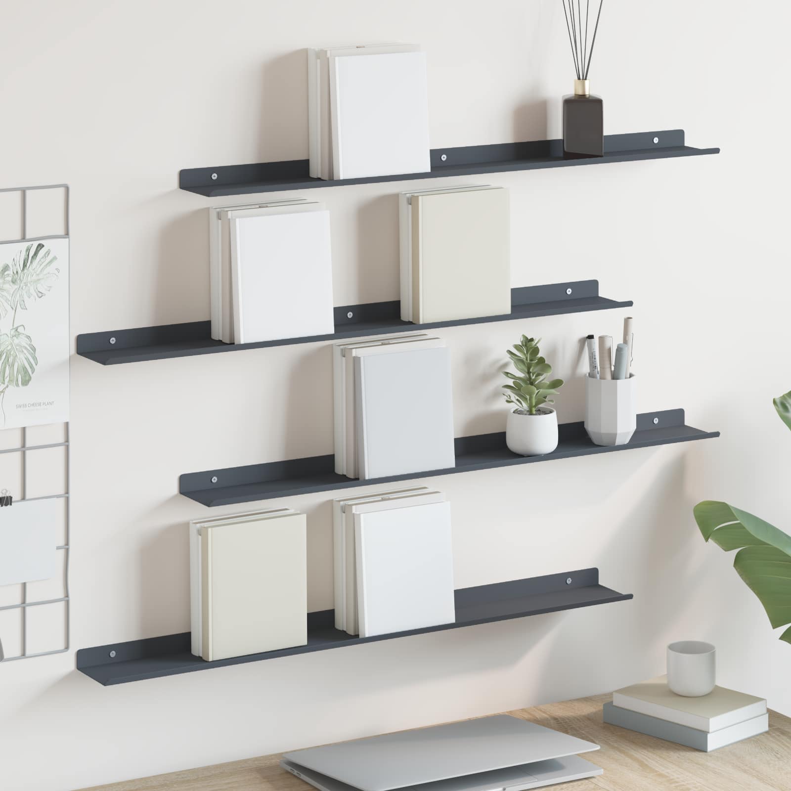 Schwebendes Regal 4 pcs Anthrazit 80 x 9 x 2,5 cm Stahl