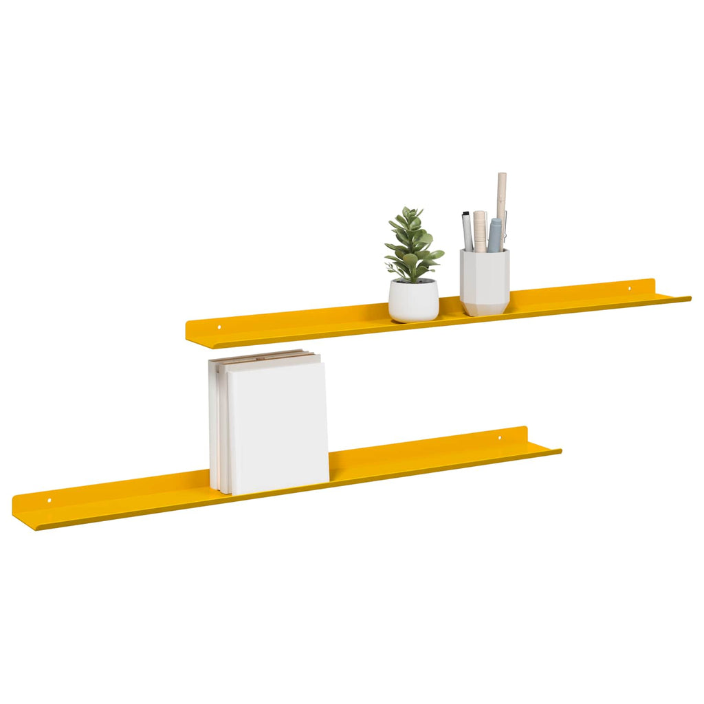 Schwebendes Regal 2 pcs Senfgelb 80 x 9 x 2,5 cm Stahl