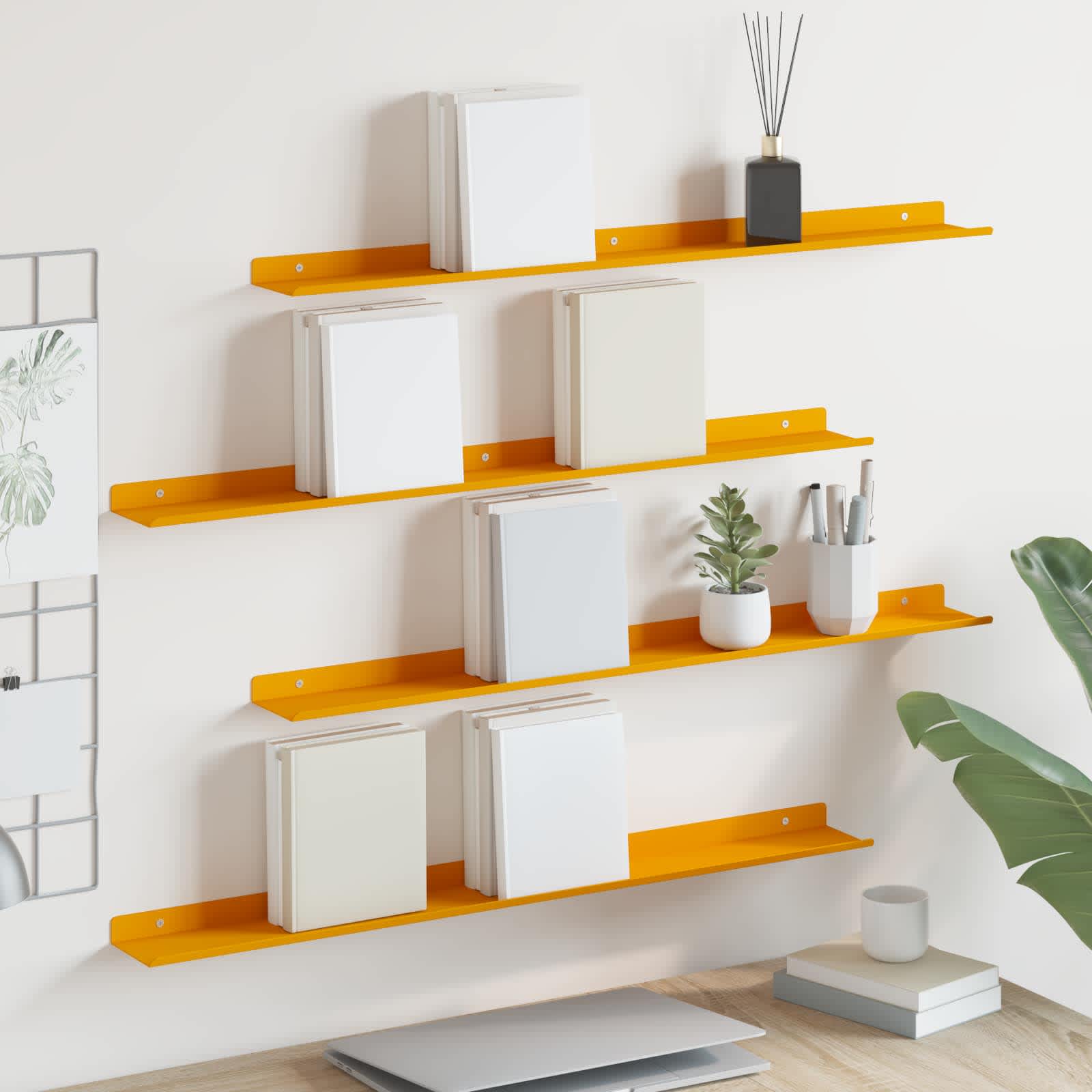 Schwebendes Regal 4 pcs Senfgelb 80 x 9 x 2,5 cm Stahl