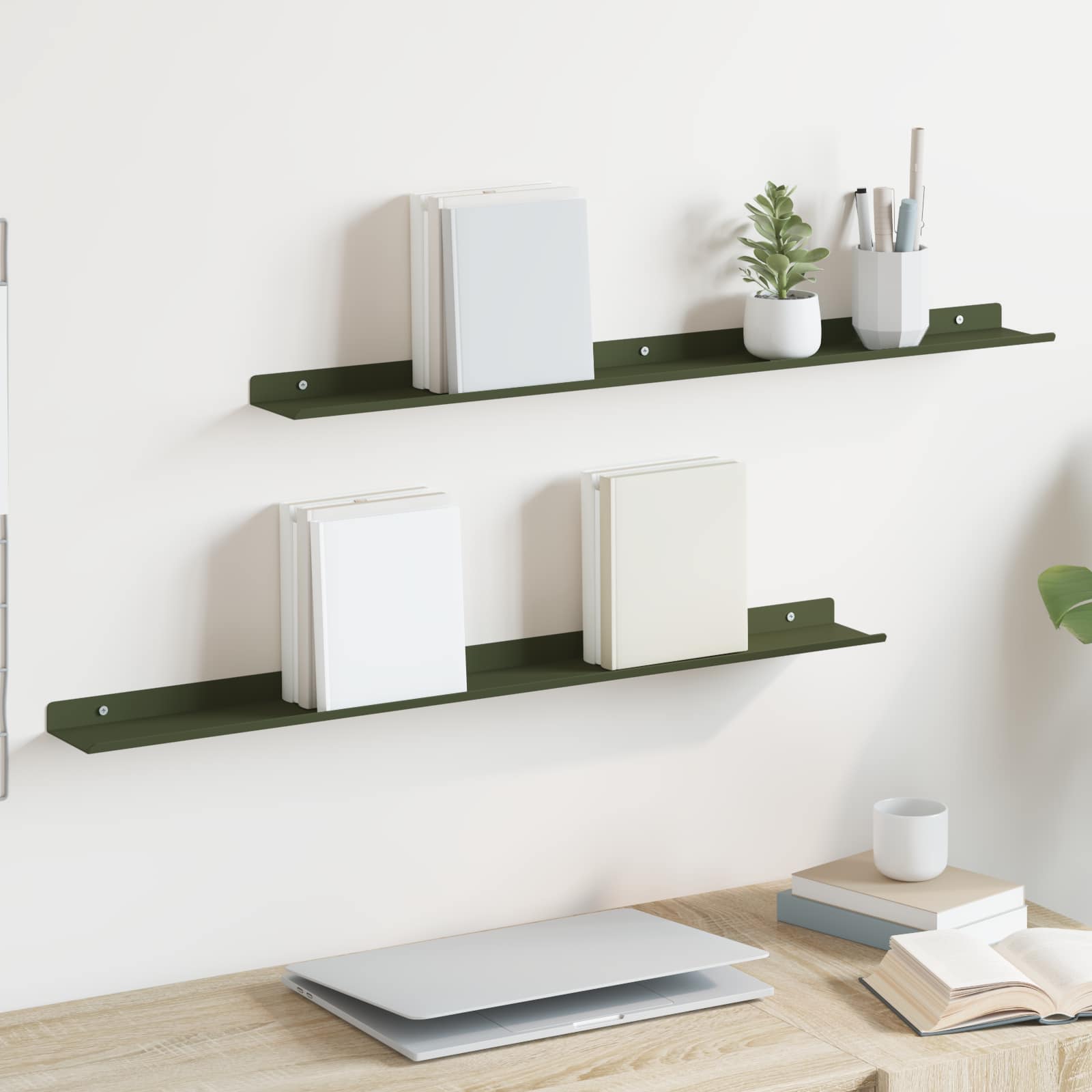 Schwebendes Regal 2 pcs Olive Grün 80 x 9 x 2,5 cm Stahl