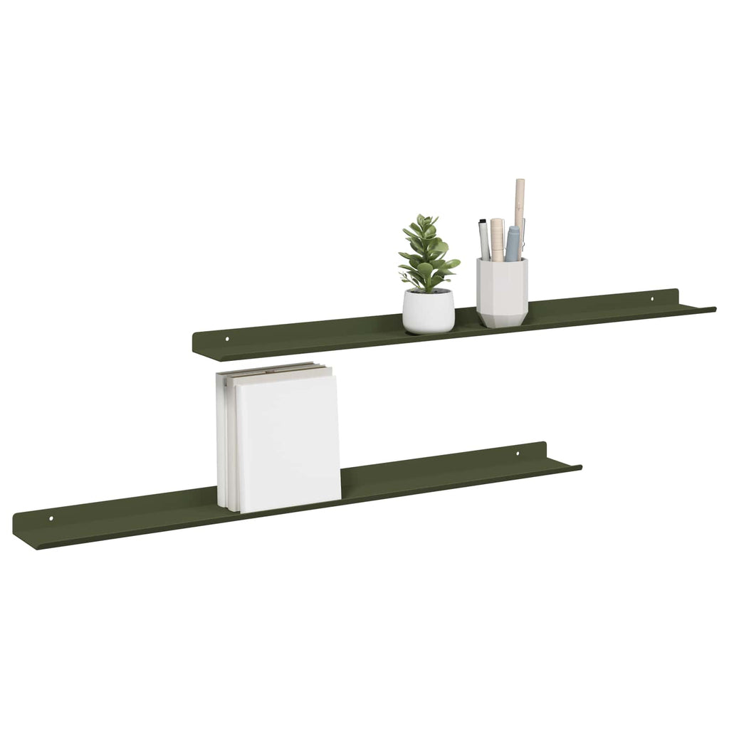 Schwebendes Regal 2 pcs Olive Grün 80 x 9 x 2,5 cm Stahl