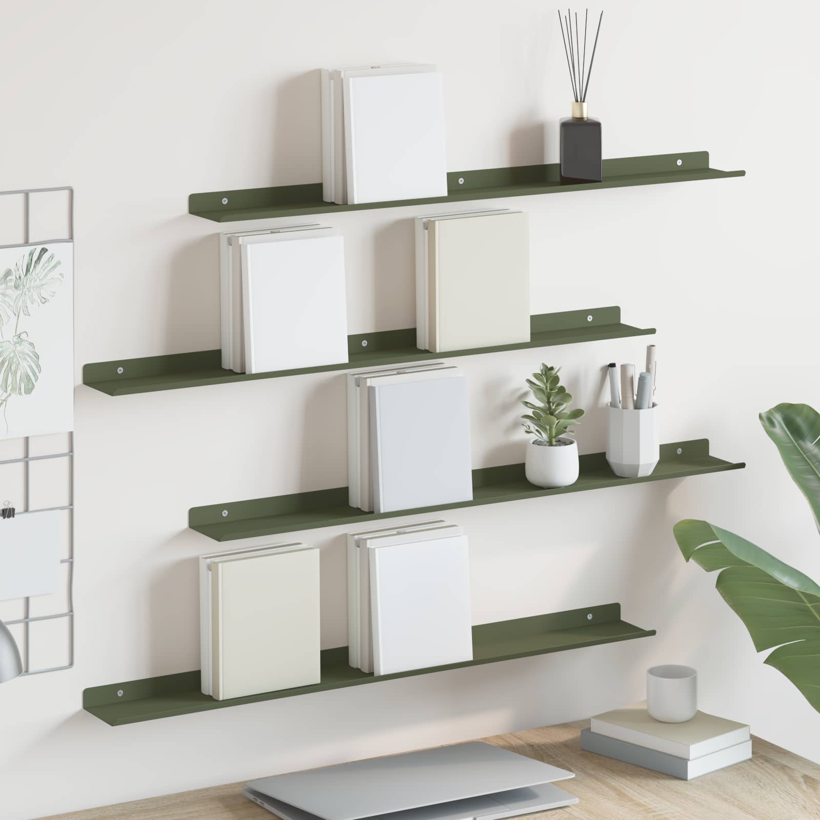 Schwebendes Regal 4 pcs Olive Grün 80 x 9 x 2,5 cm Stahl