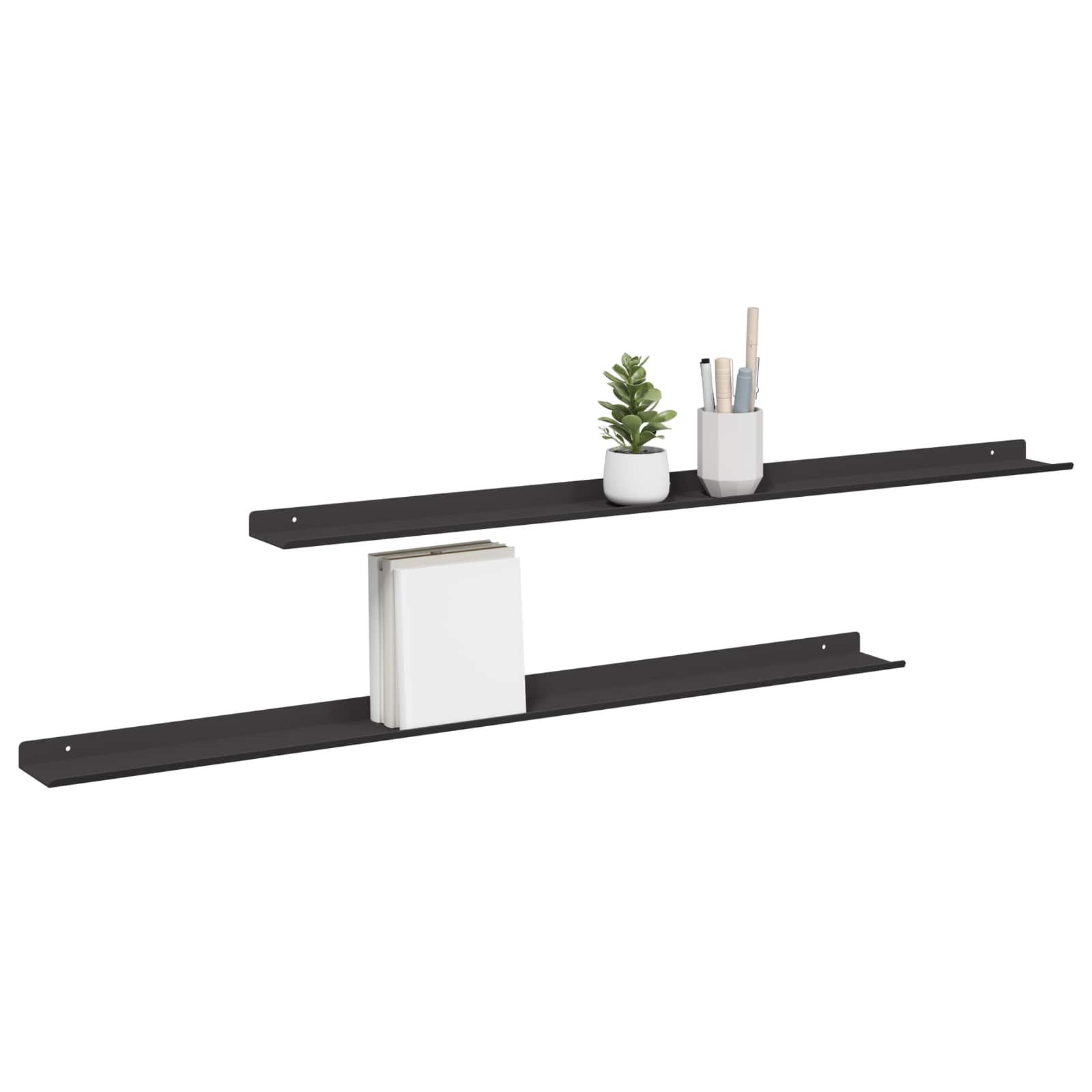 Schwebendes Regal 2 pcs Schwarz 100 x 9 x 2,5 cm Stahl