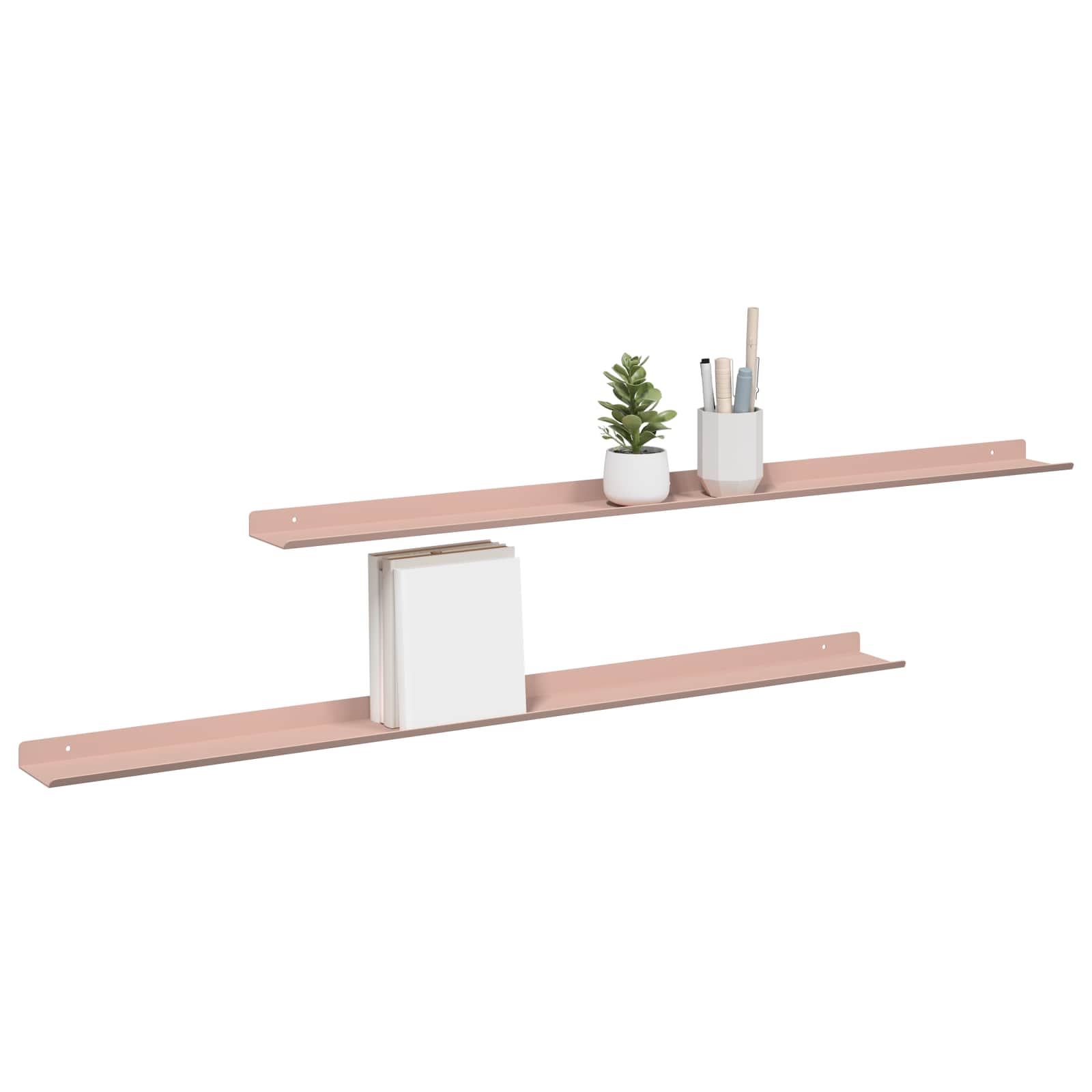 Schwebendes Regal 2 pcs Rosa 100 x 9 x 2,5 cm Stahl