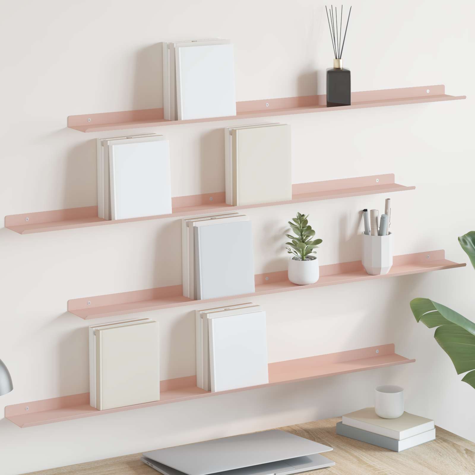 Schwebendes Regal 4 pcs Rosa 100 x 9 x 2,5 cm Stahl