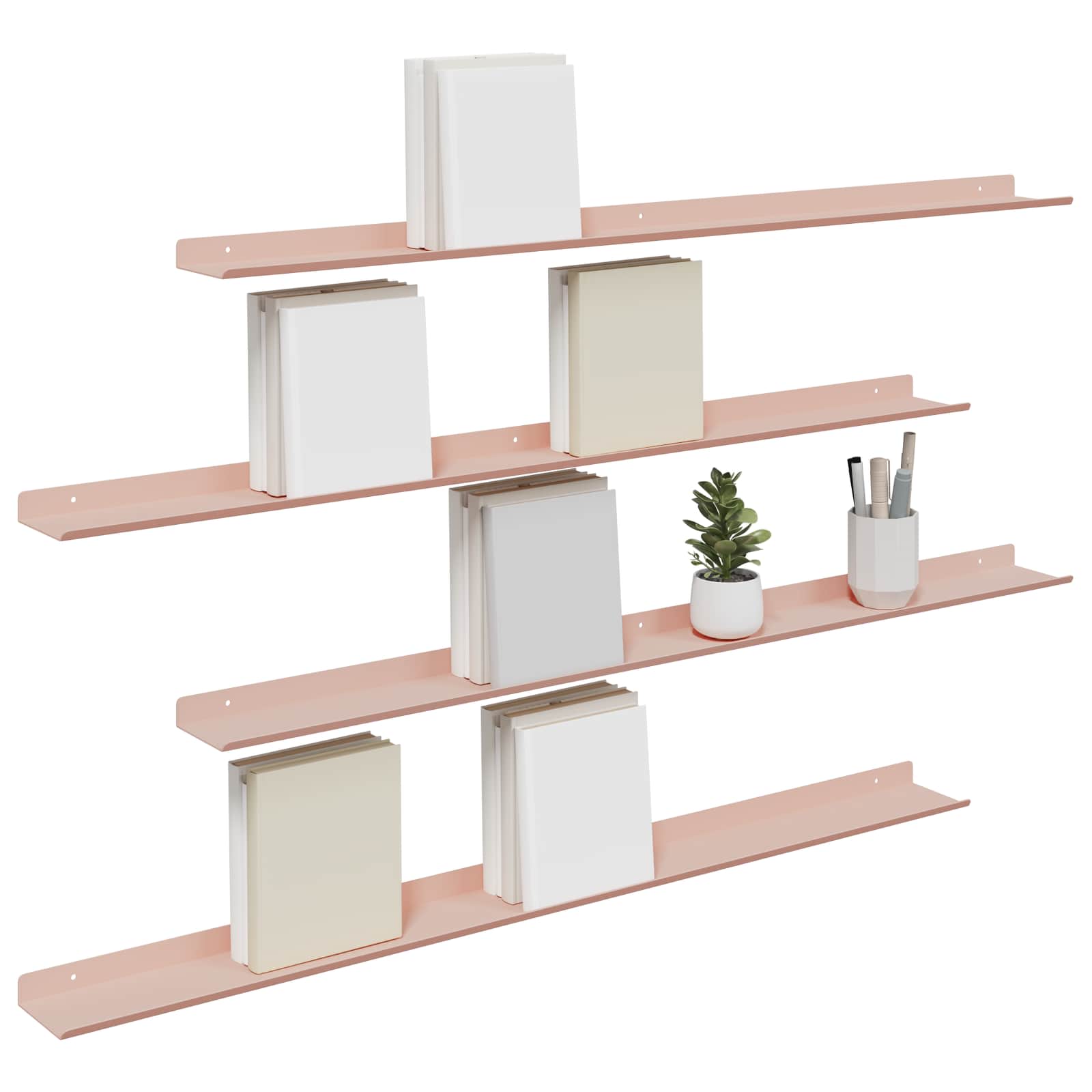 Schwebendes Regal 4 pcs Rosa 100 x 9 x 2,5 cm Stahl
