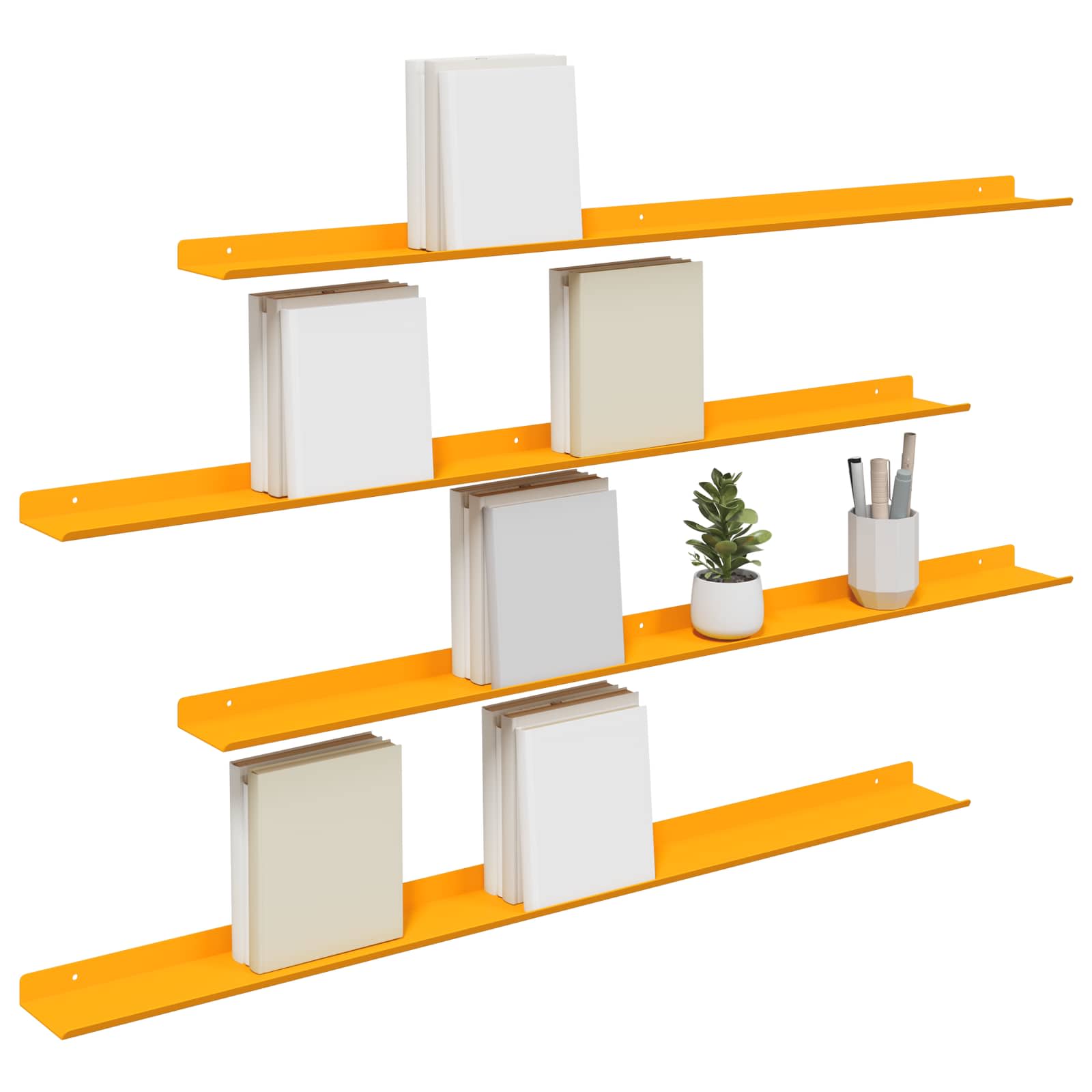 Schwebendes Regal 4 pcs Senfgelb 100 x 9 x 2,5 cm Stahl