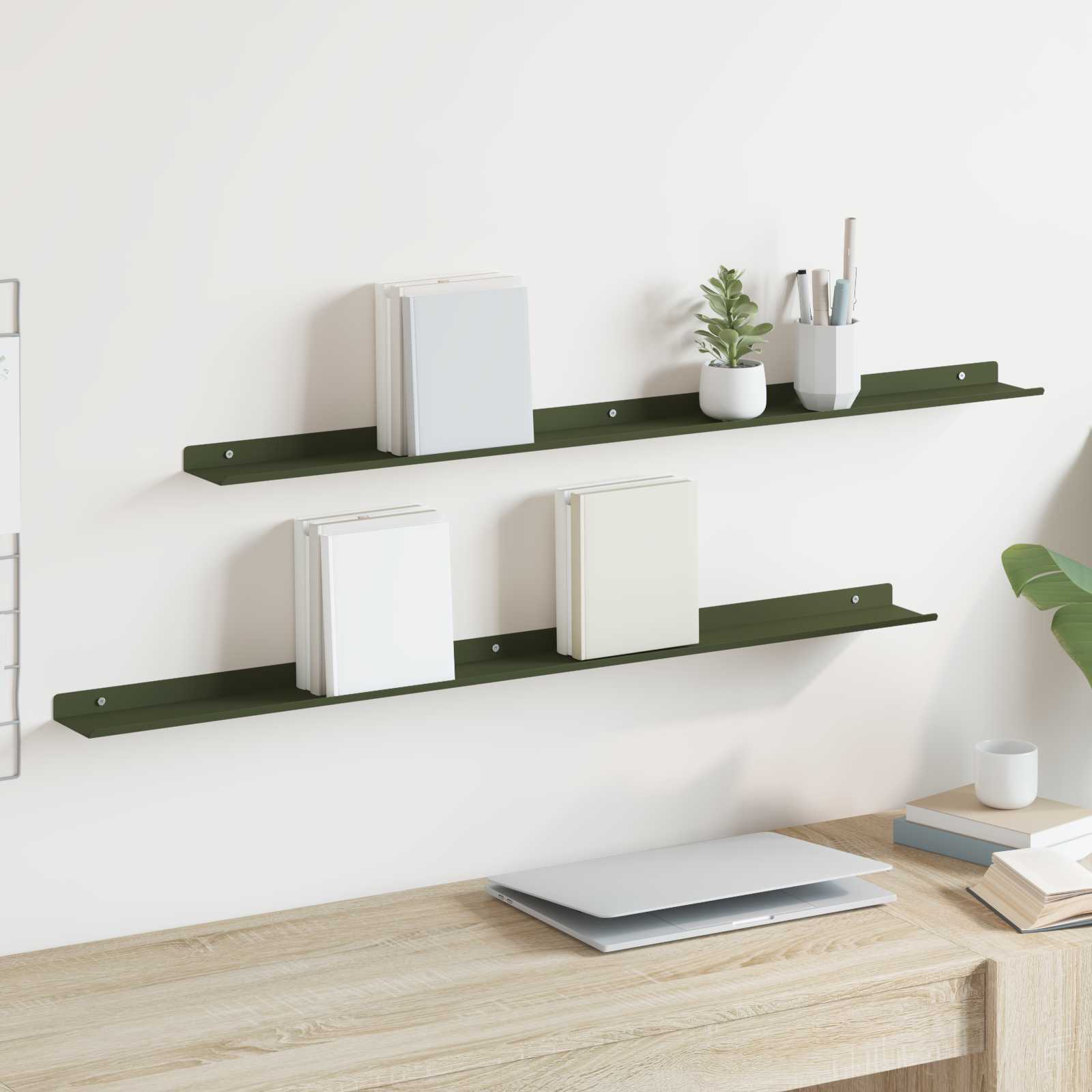 Schwebendes Regal 2 pcs Olive Grün 100 x 9 x 2,5 cm Stahl