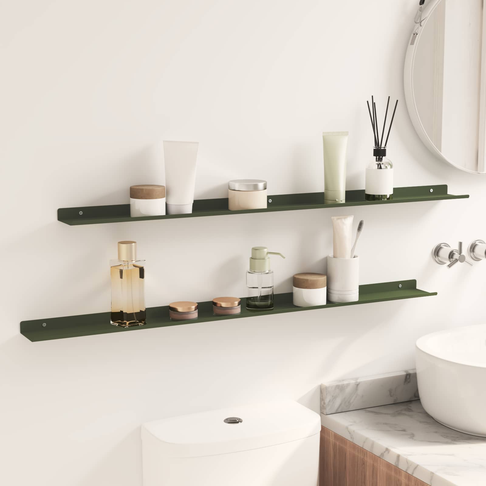 Schwebendes Regal 2 pcs Olive Grün 100 x 9 x 2,5 cm Stahl