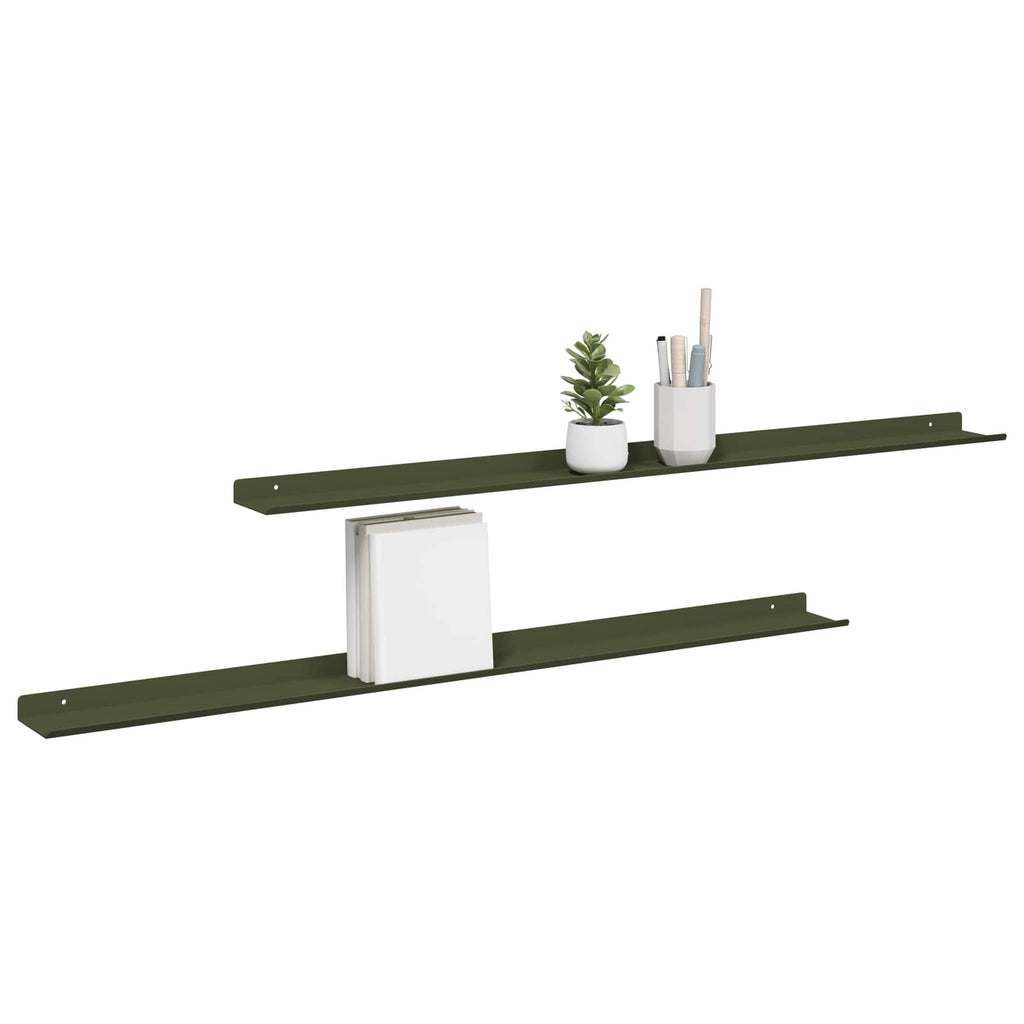 Schwebendes Regal 2 pcs Olive Grün 100 x 9 x 2,5 cm Stahl