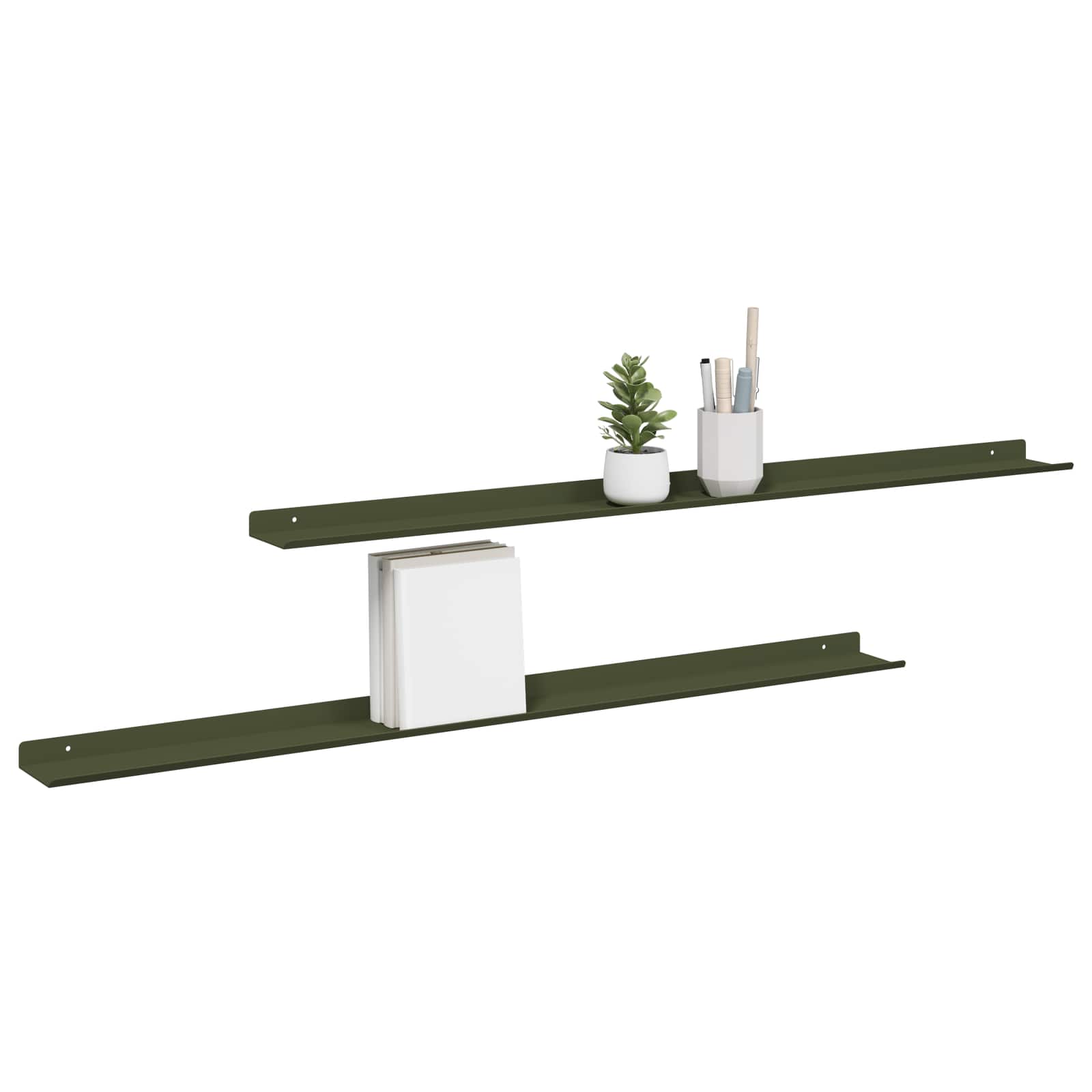 Schwebendes Regal 2 pcs Olive Grün 100 x 9 x 2,5 cm Stahl