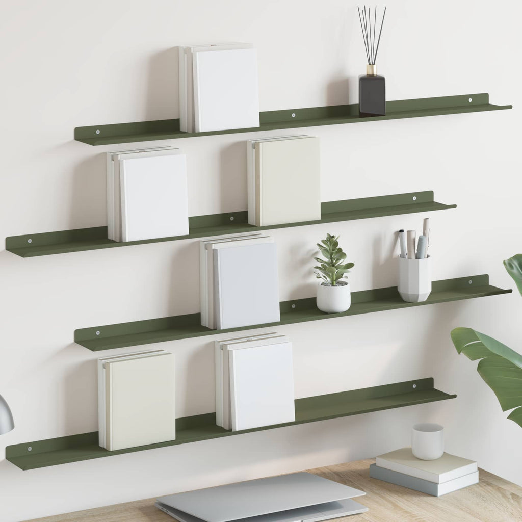 Schwebendes Regal 4 pcs Olive Grün 100 x 9 x 2,5 cm Stahl