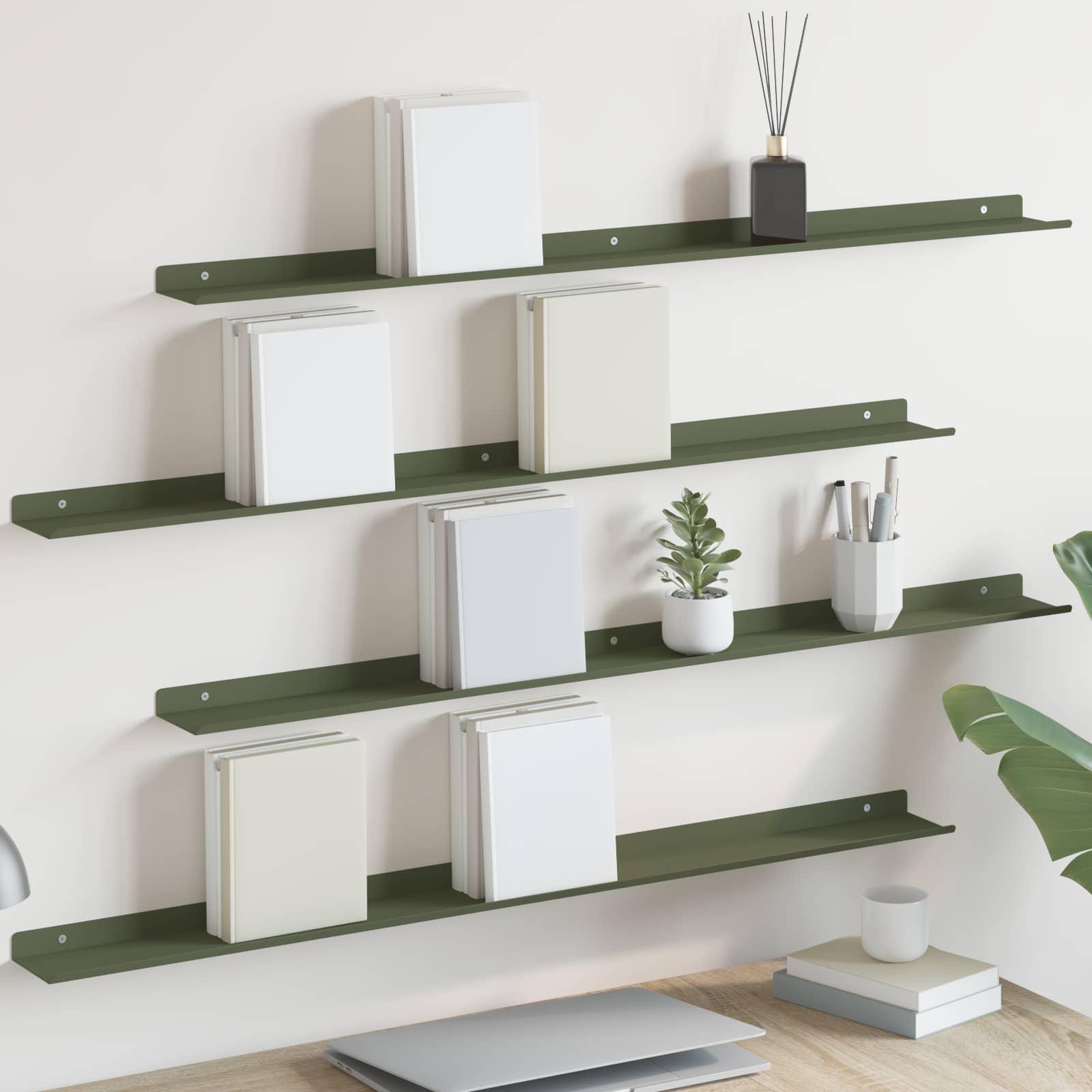 Schwebendes Regal 4 pcs Olive Grün 100 x 9 x 2,5 cm Stahl