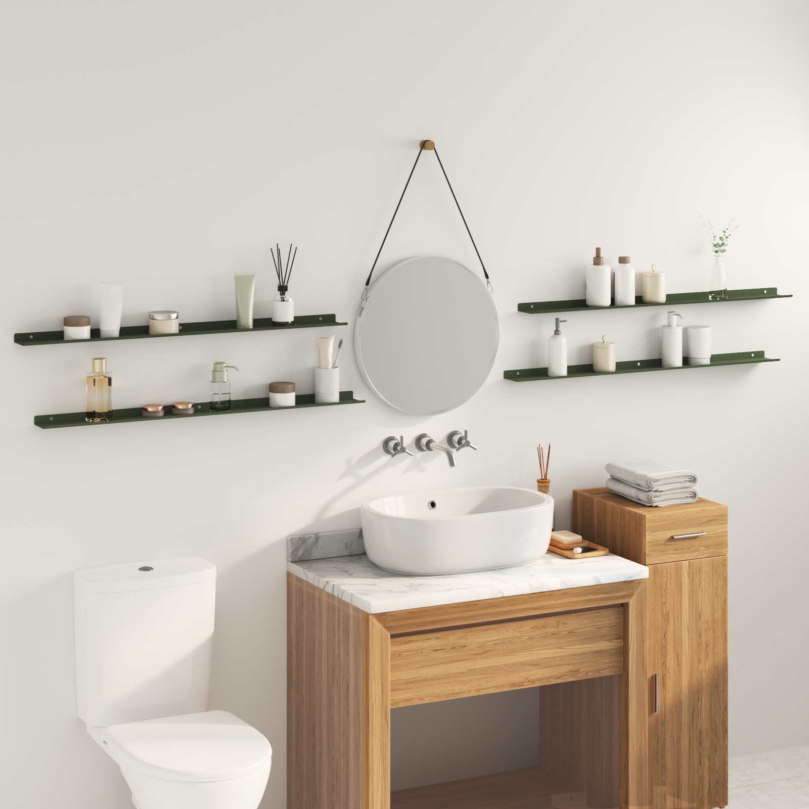 Schwebendes Regal 4 pcs Olive Grün 100 x 9 x 2,5 cm Stahl