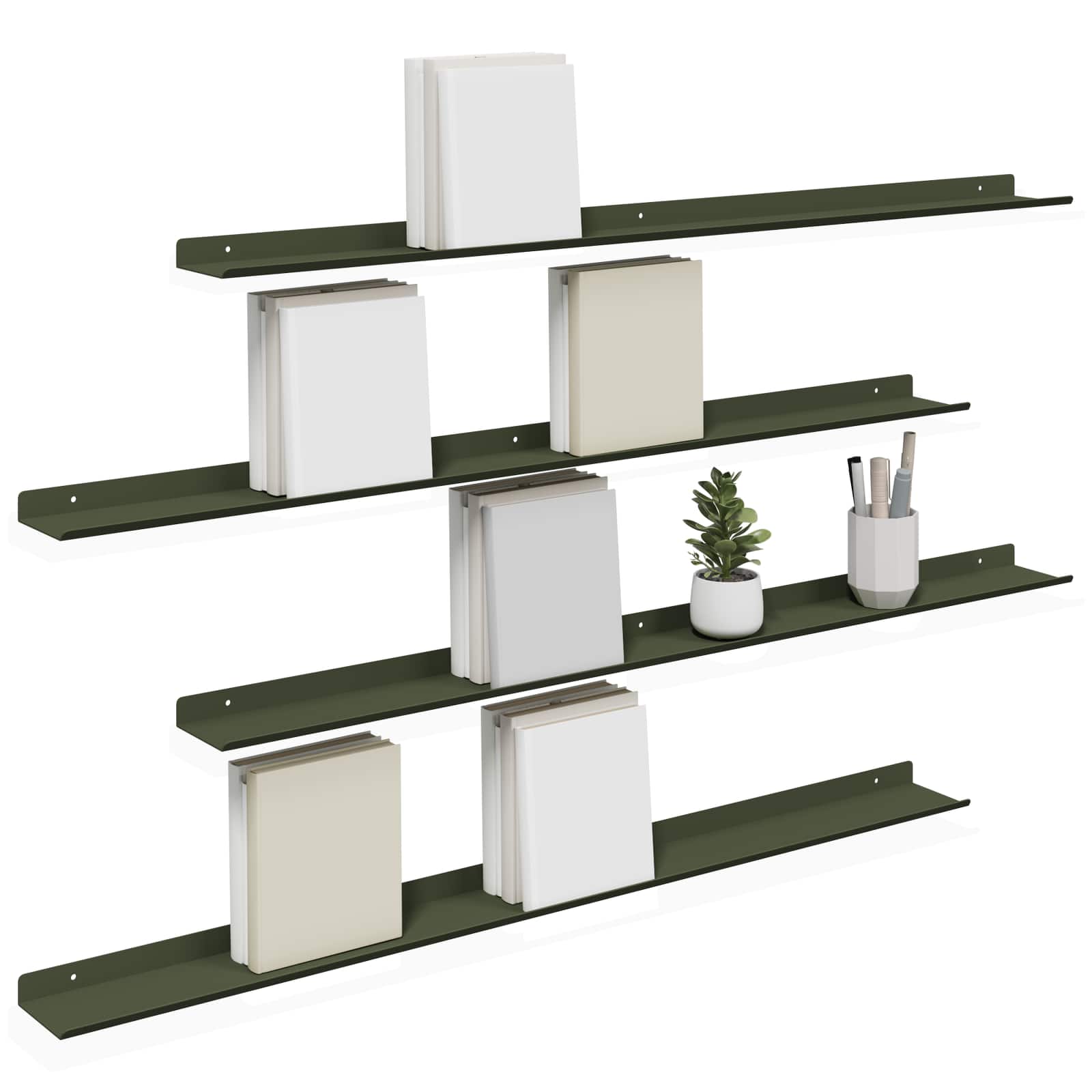 Schwebendes Regal 4 pcs Olive Grün 100 x 9 x 2,5 cm Stahl