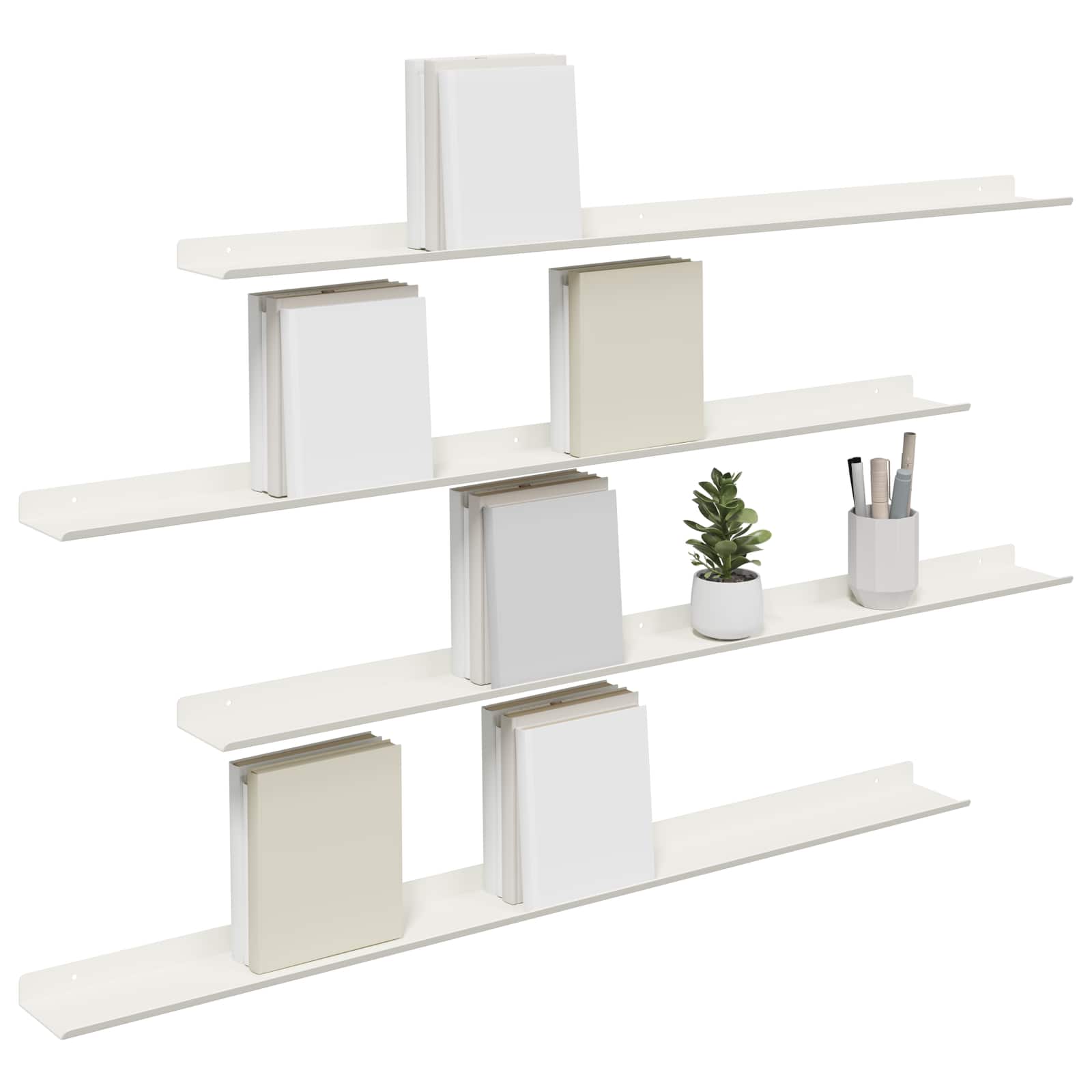 Schwebendes Regal 4 pcs Weiß 100 x 9 x 2,5 cm Stahl