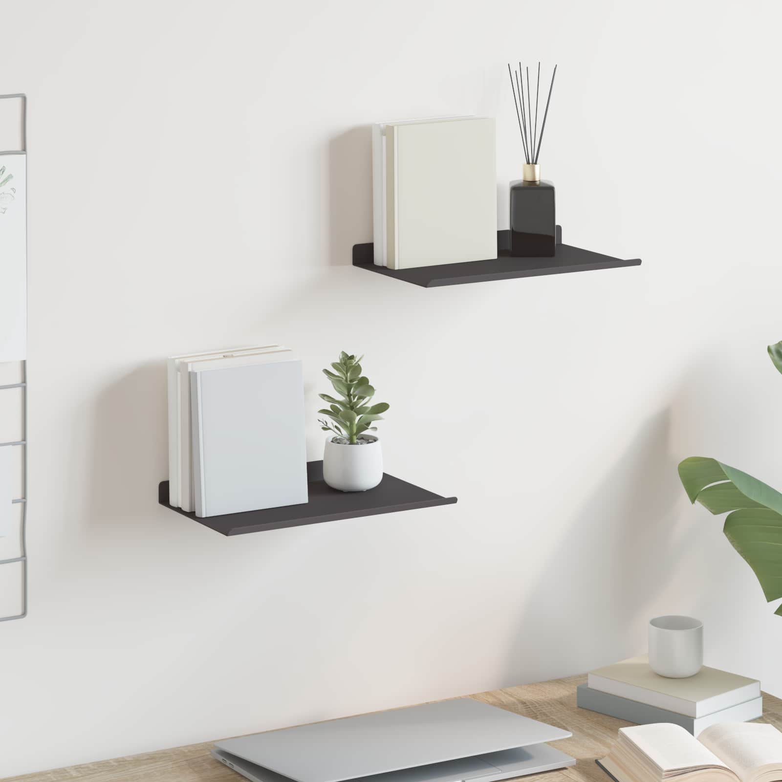 Schwebendes Regal 2 pcs Schwarz 30 x 17,5 x 2,5 cm Stahl