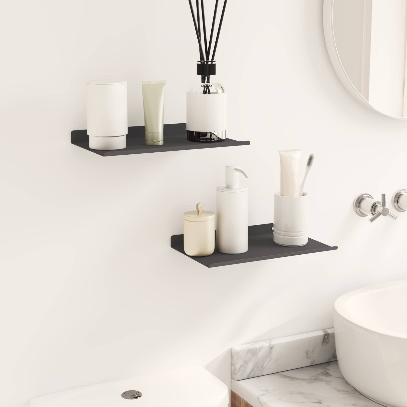 Schwebendes Regal 2 pcs Schwarz 30 x 17,5 x 2,5 cm Stahl