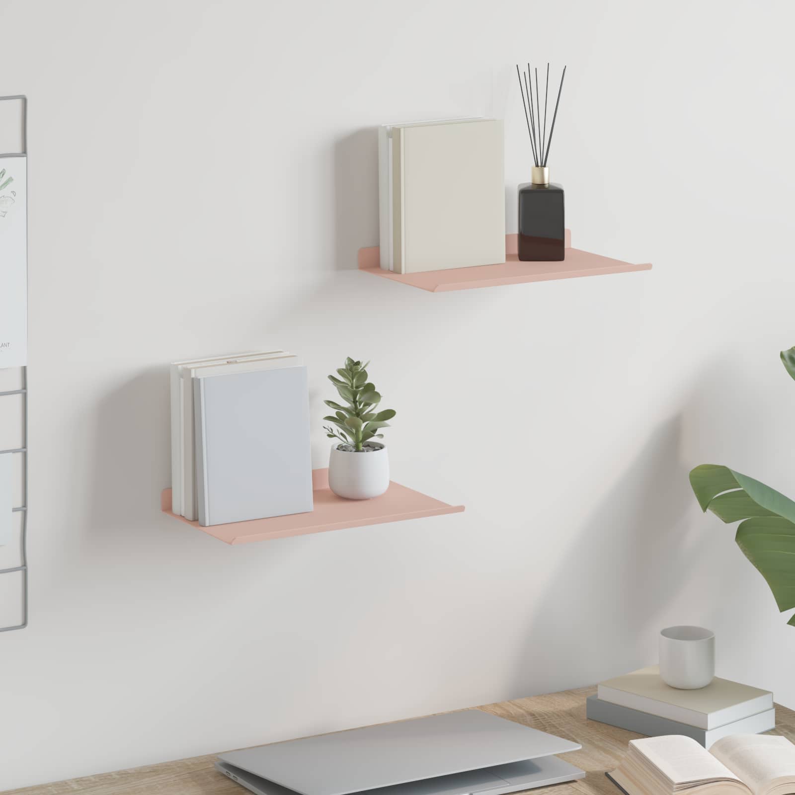 Schwebendes Regal 2 pcs Rosa 30 x 18 x 2,5 cm Stahl