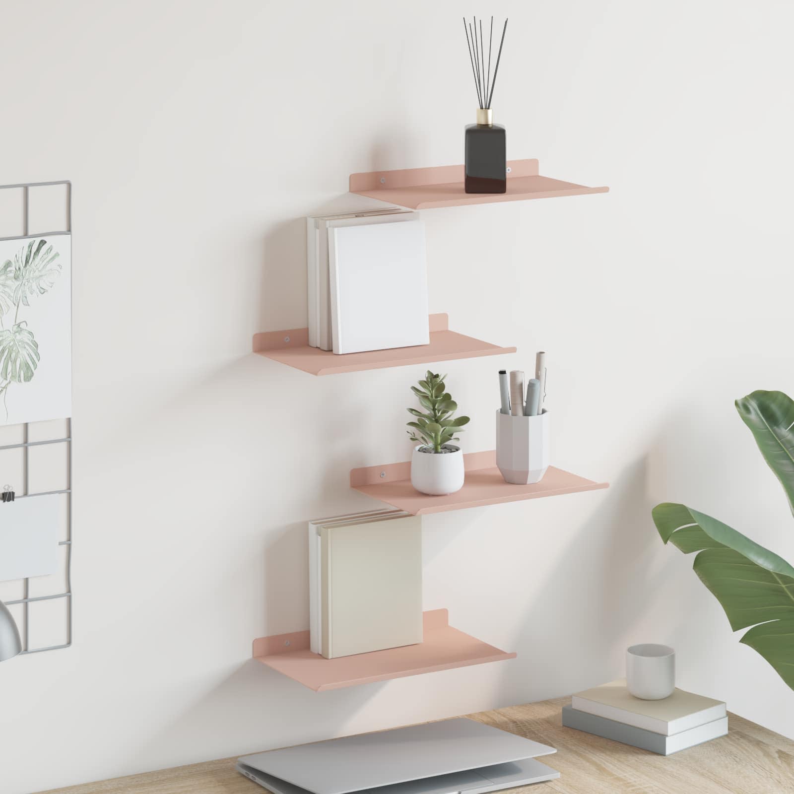 Schwebendes Regal 4 pcs Rosa 30 x 18 x 2,5 cm Stahl