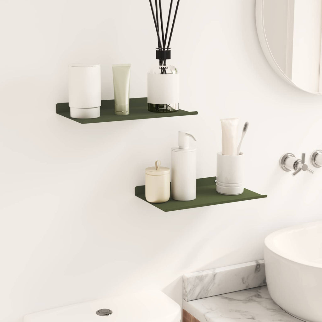 Schwebendes Regal 2 pcs Olive Grün 30 x 18 x 2,5 cm Stahl