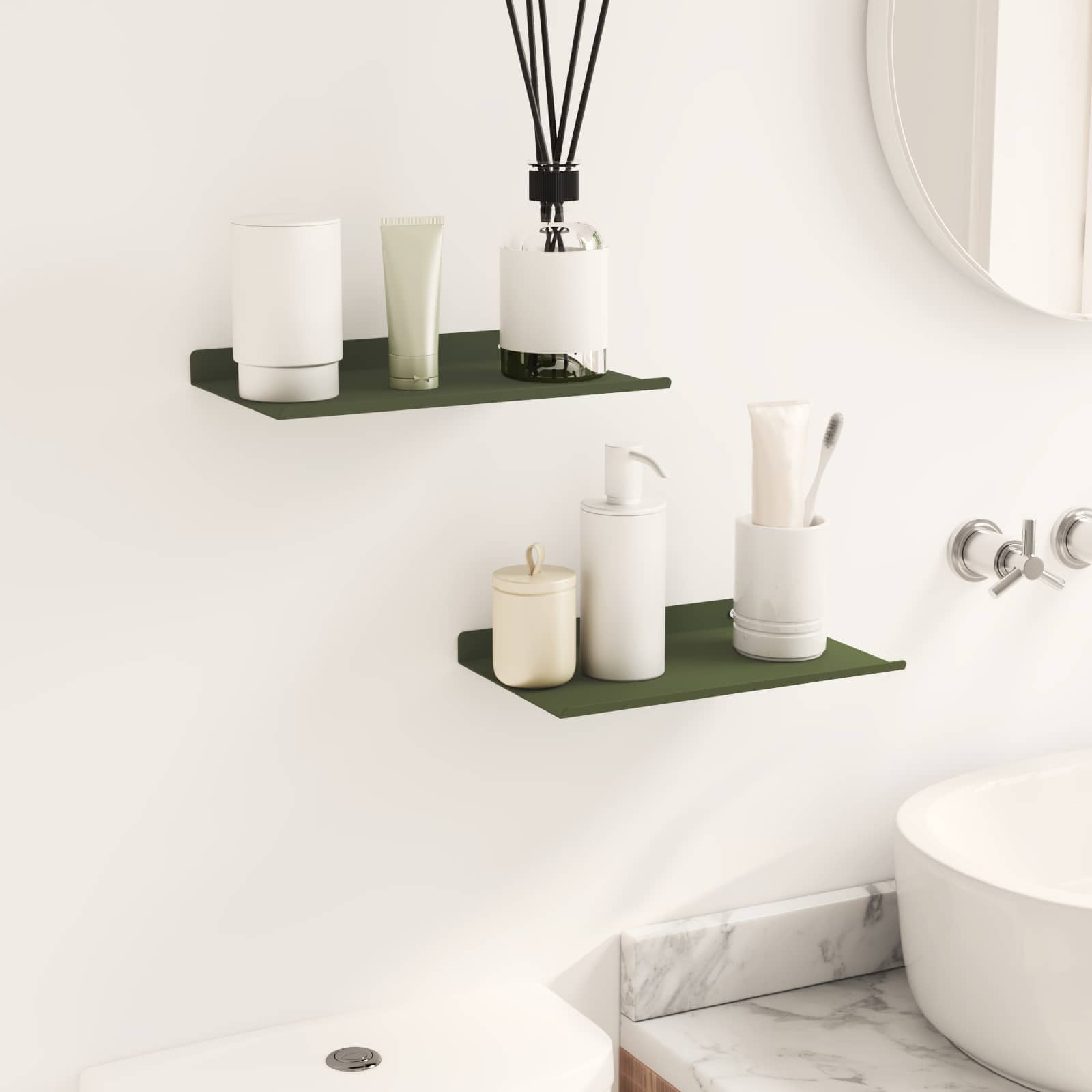 Schwebendes Regal 2 pcs Olive Grün 30 x 18 x 2,5 cm Stahl