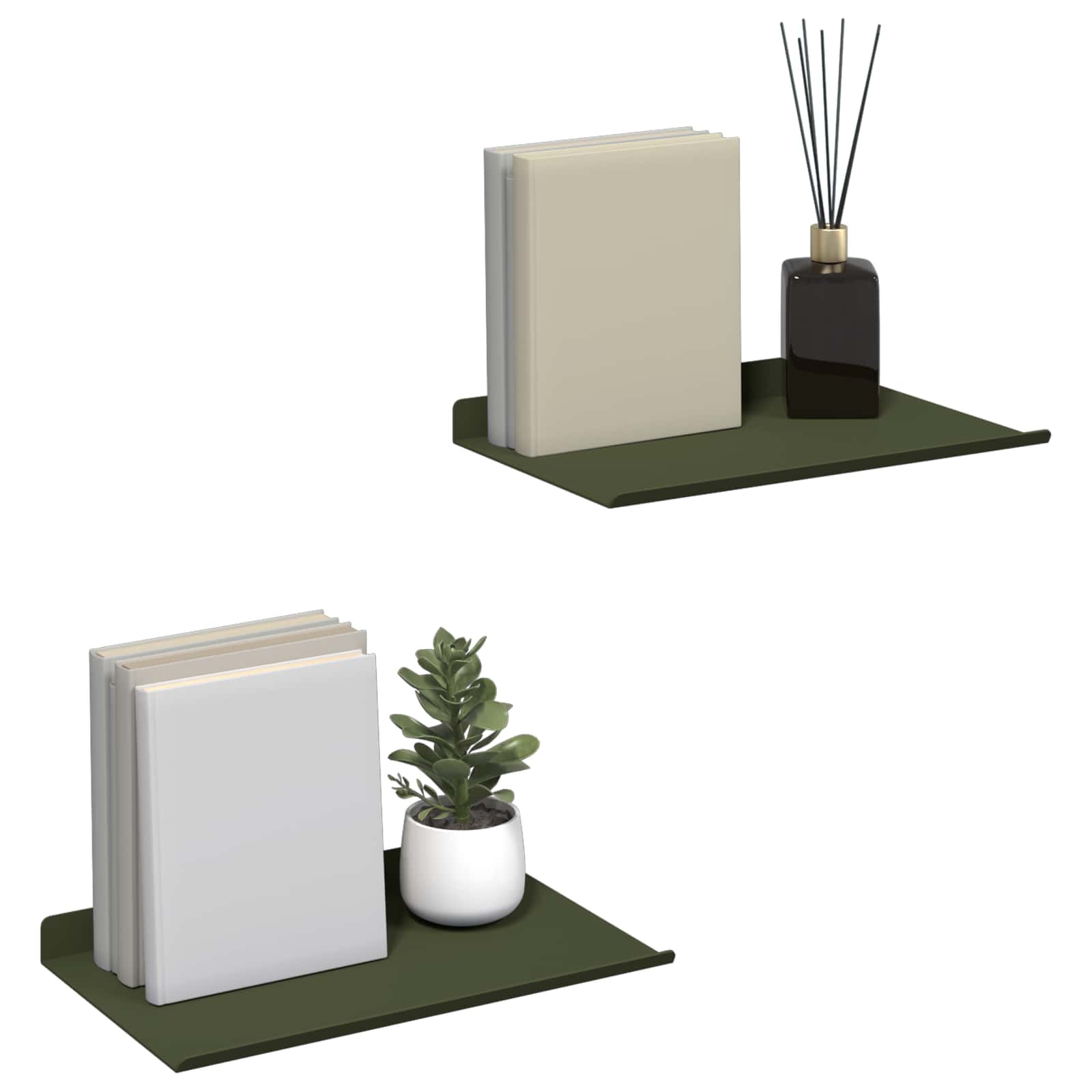 Schwebendes Regal 2 pcs Olive Grün 30 x 18 x 2,5 cm Stahl