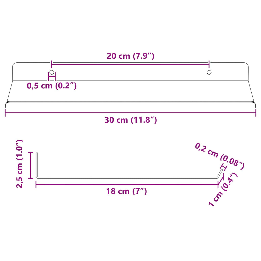 Schwebendes Regal 2 pcs Olive Grün 30 x 18 x 2,5 cm Stahl
