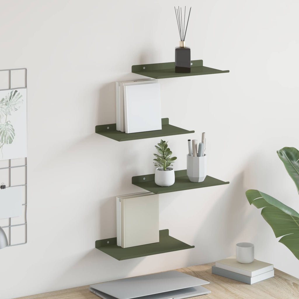 Schwebendes Regal 4 pcs Olive Grün 30 x 18 x 2,5 cm Stahl