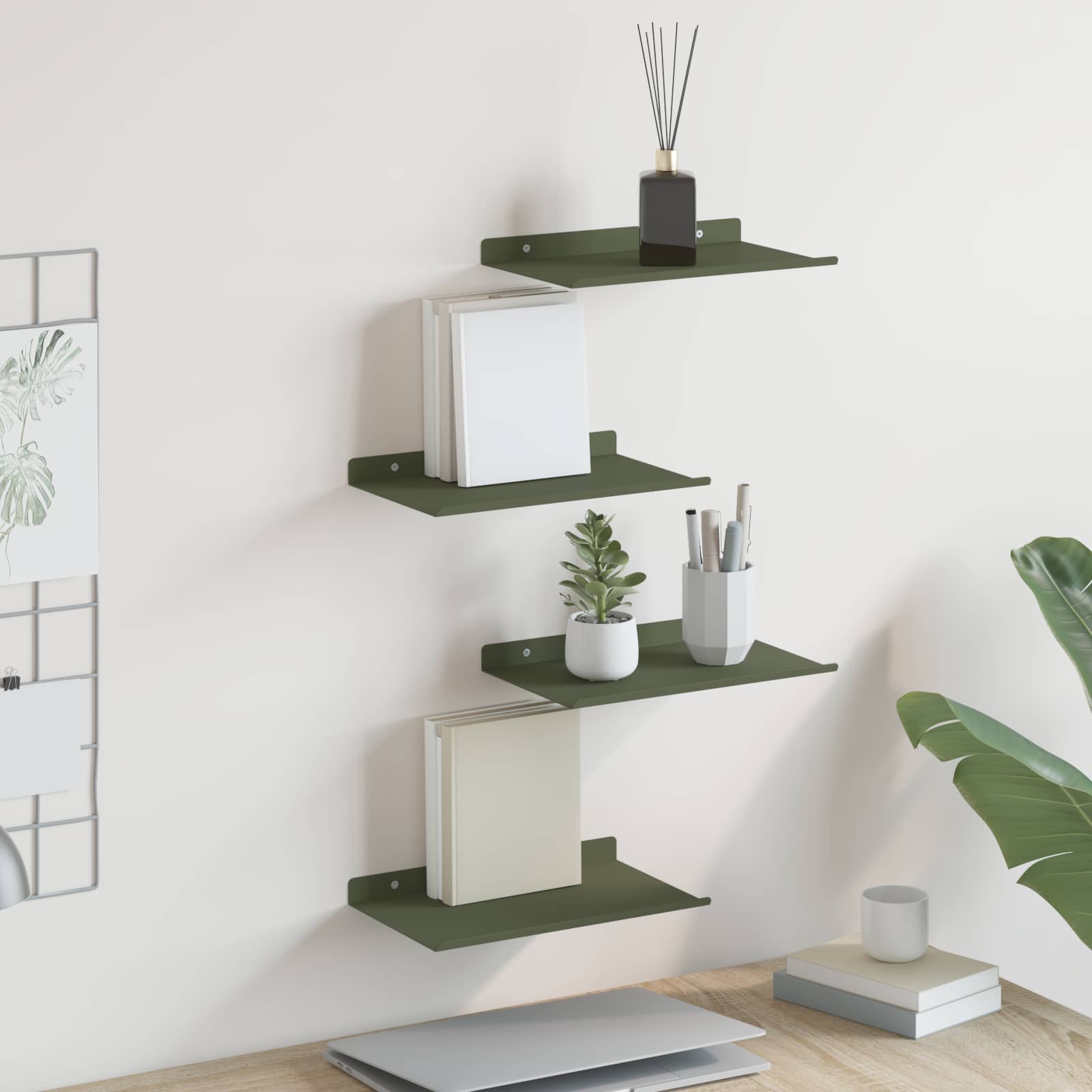 Schwebendes Regal 4 pcs Olive Grün 30 x 18 x 2,5 cm Stahl