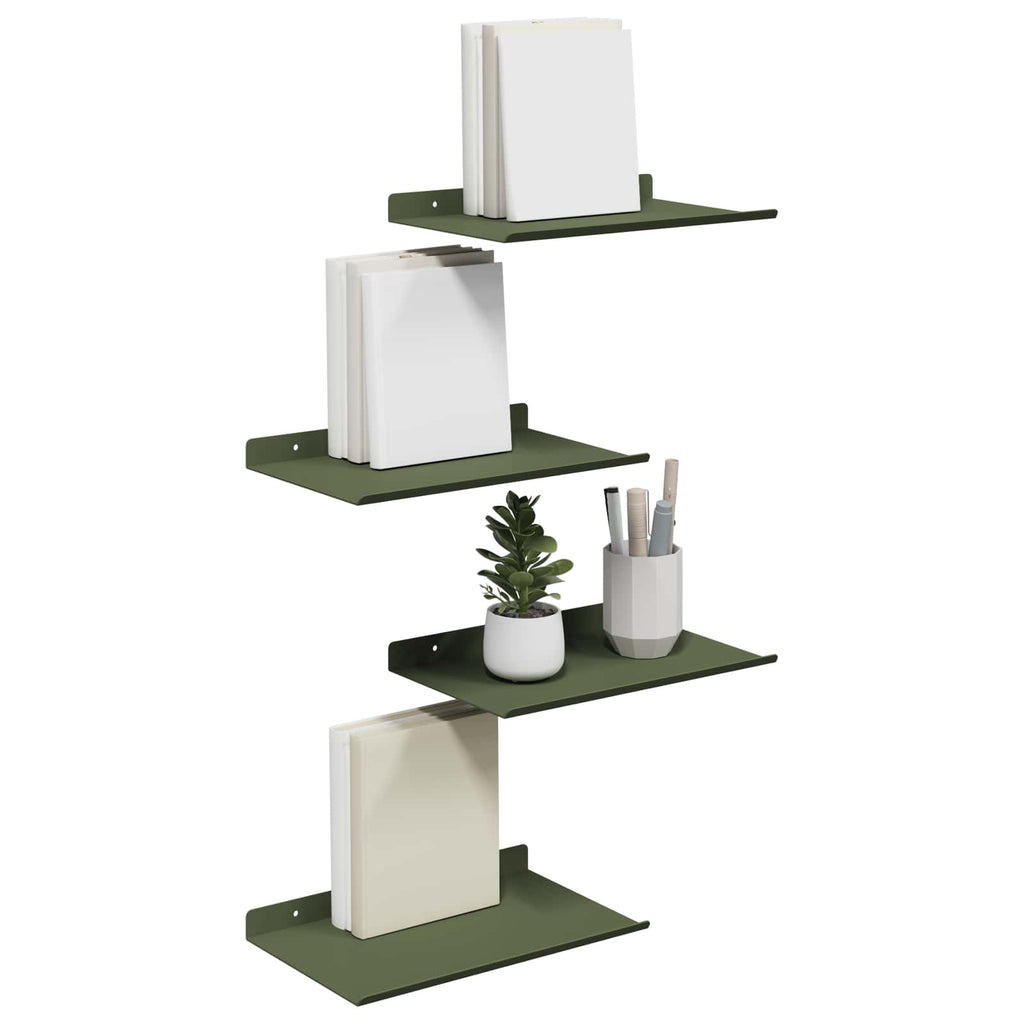 Schwebendes Regal 4 pcs Olive Grün 30 x 18 x 2,5 cm Stahl