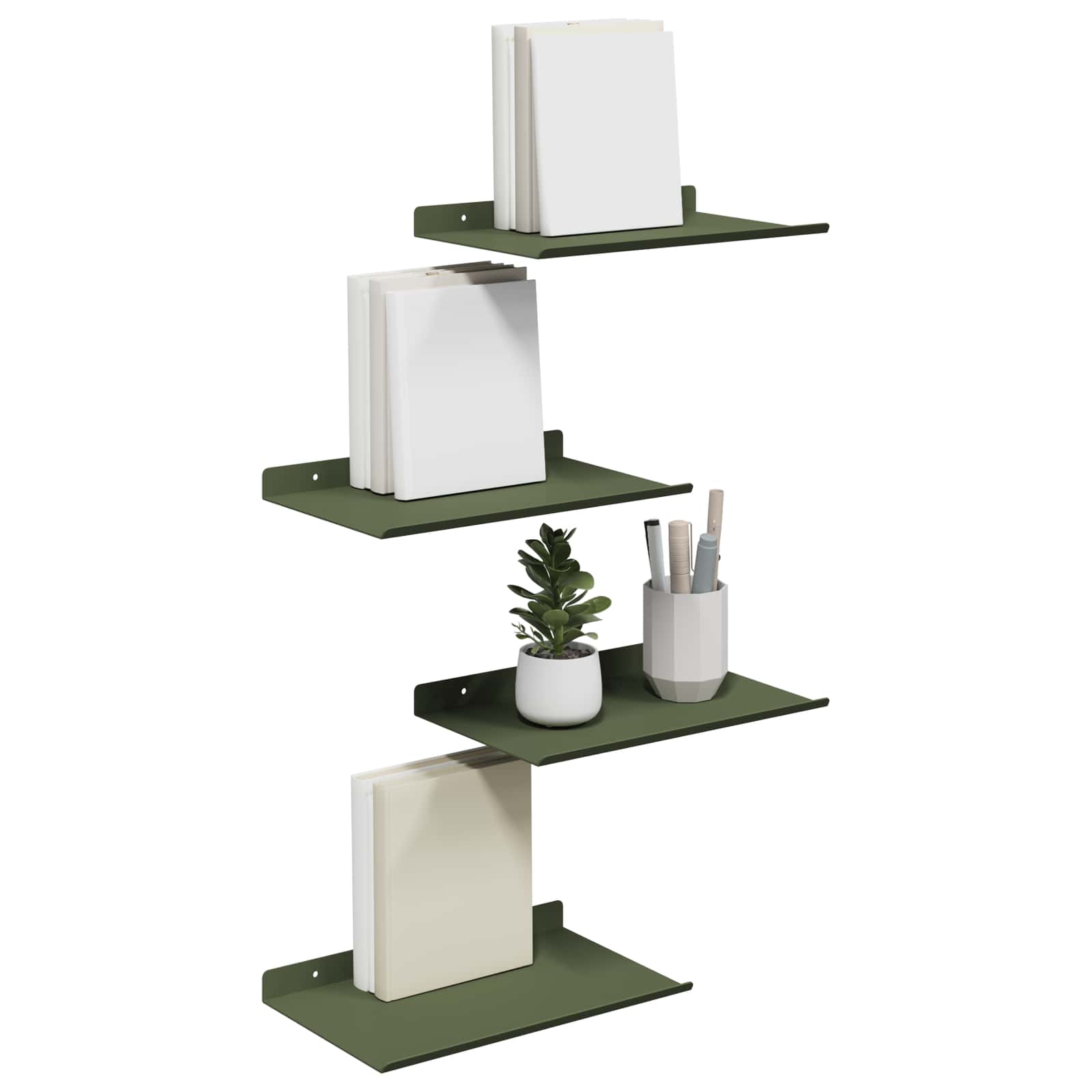 Schwebendes Regal 4 pcs Olive Grün 30 x 18 x 2,5 cm Stahl