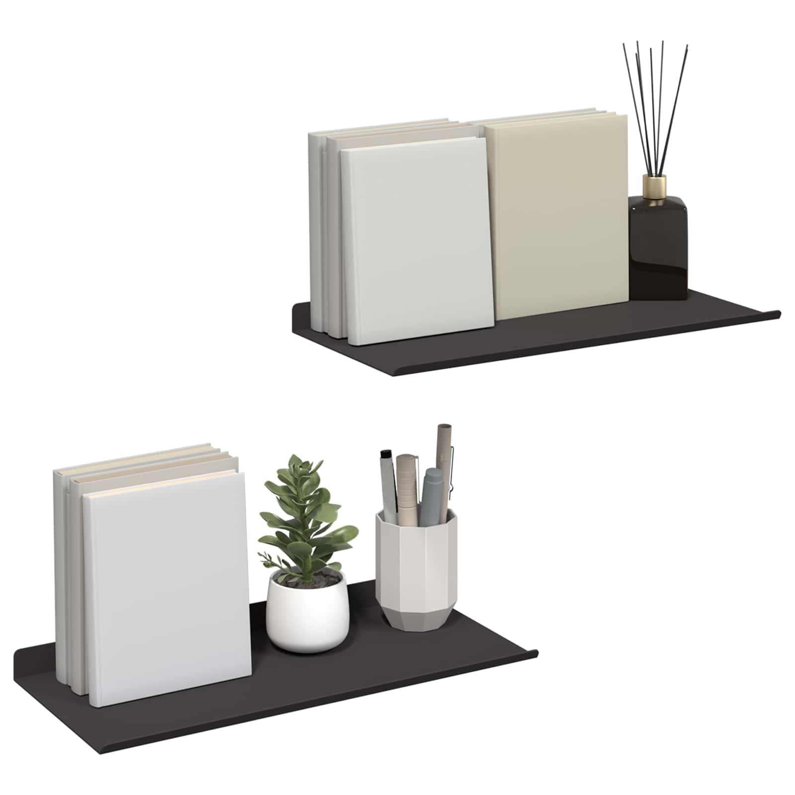 Schwebendes Regal 2 pcs Schwarz 40 x 17,5 x 2,5 cm Stahl