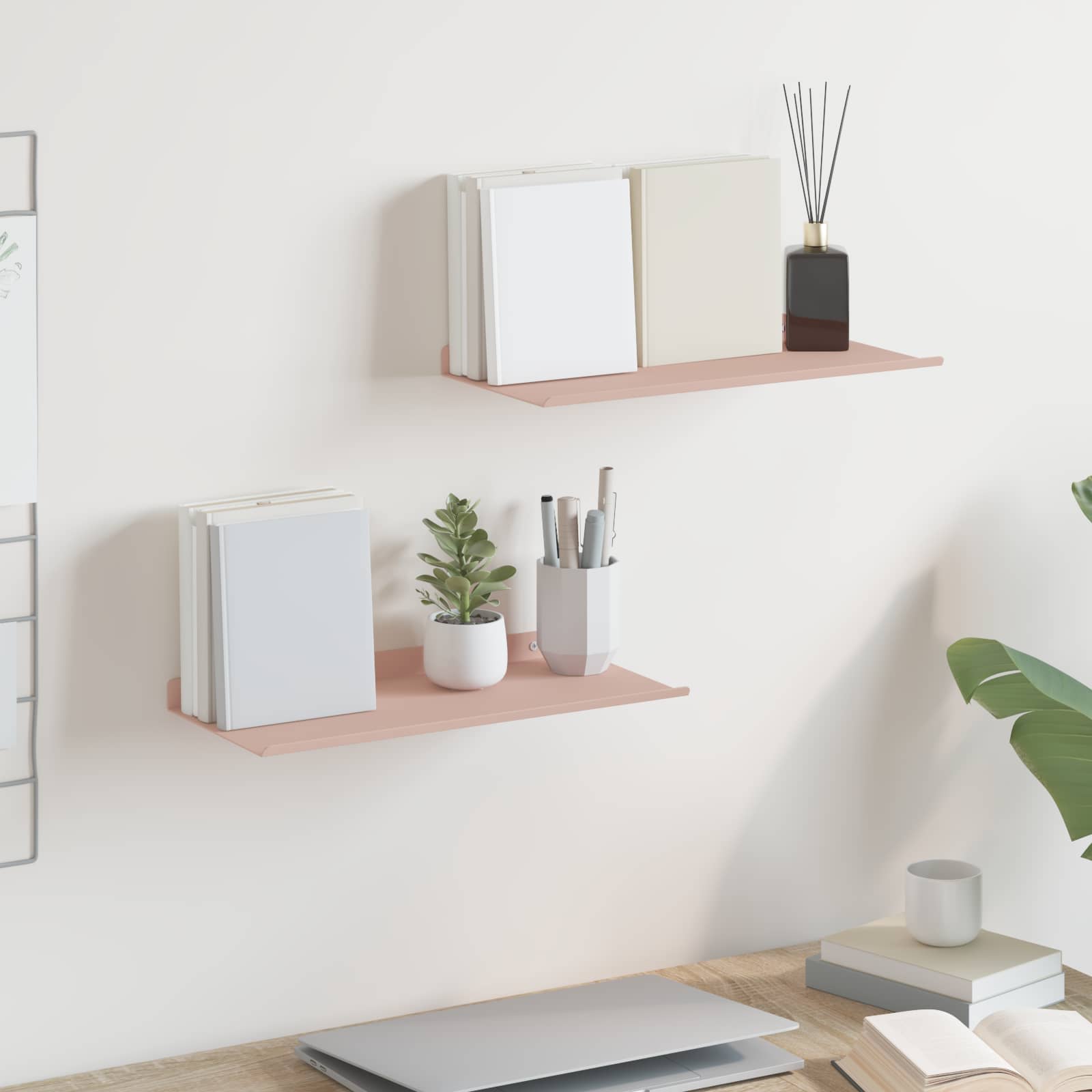 Schwebendes Regal 2 pcs Rosa 40 x 18 x 2,5 cm Stahl