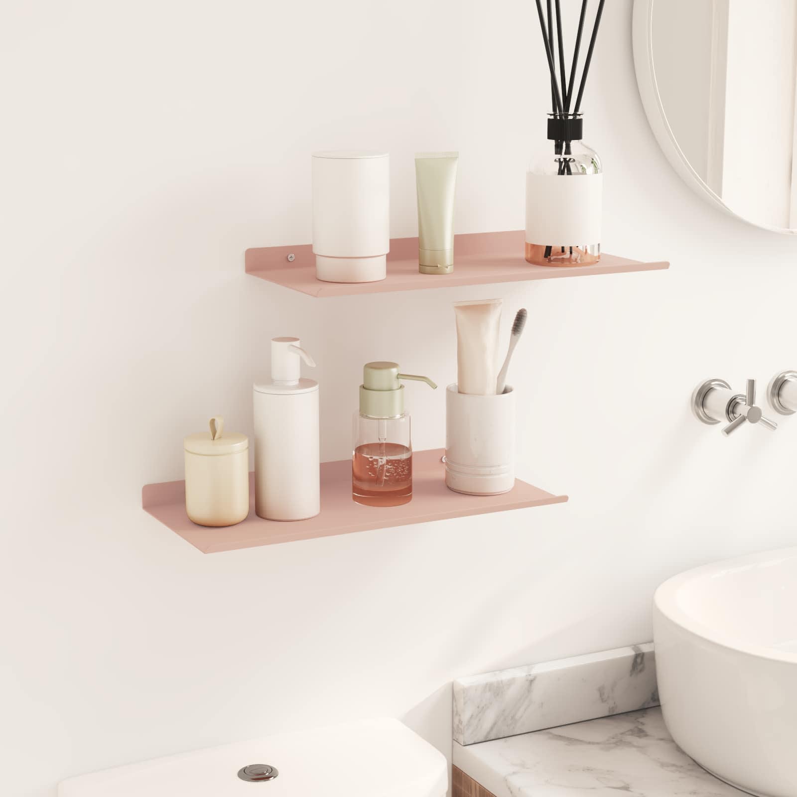 Schwebendes Regal 2 pcs Rosa 40 x 18 x 2,5 cm Stahl