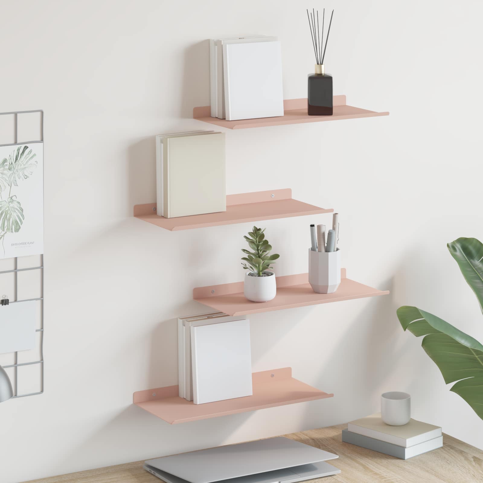 Schwebendes Regal 4 pcs Rosa 40 x 18 x 2,5 cm Stahl