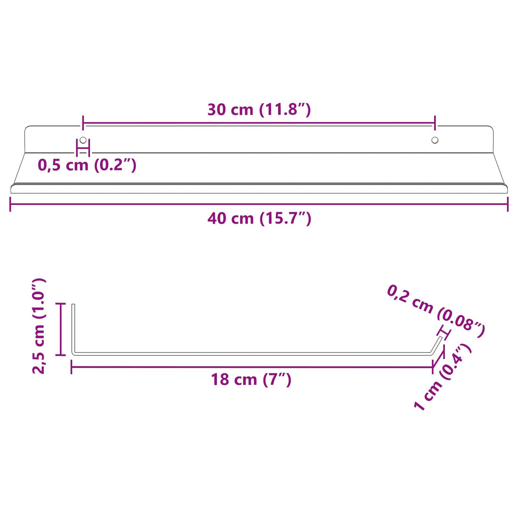 Schwebendes Regal 4 pcs Rosa 40 x 18 x 2,5 cm Stahl
