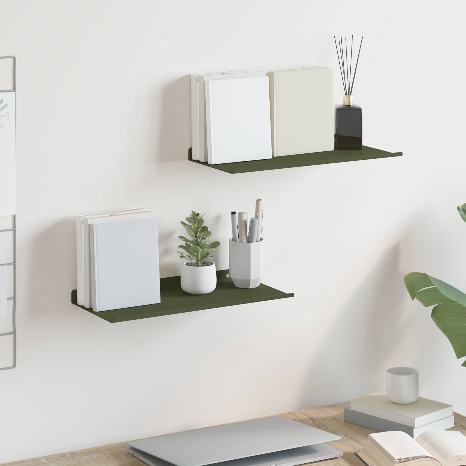 Schwebendes Regal 2 pcs Olive Grün 40 x 18 x 2,5 cm Stahl