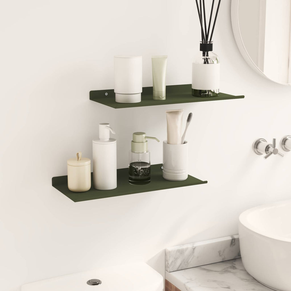 Schwebendes Regal 2 pcs Olive Grün 40 x 18 x 2,5 cm Stahl