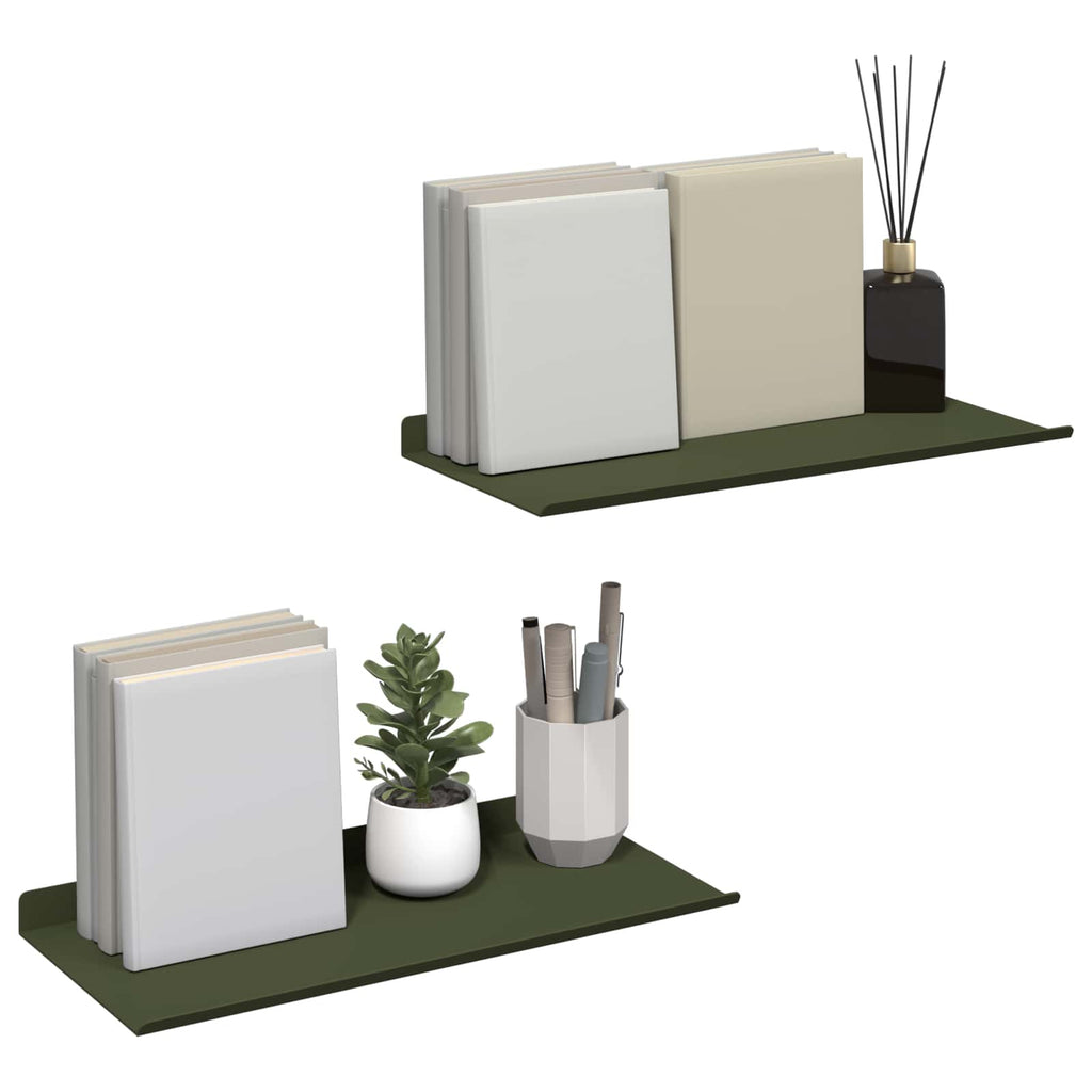 Schwebendes Regal 2 pcs Olive Grün 40 x 18 x 2,5 cm Stahl
