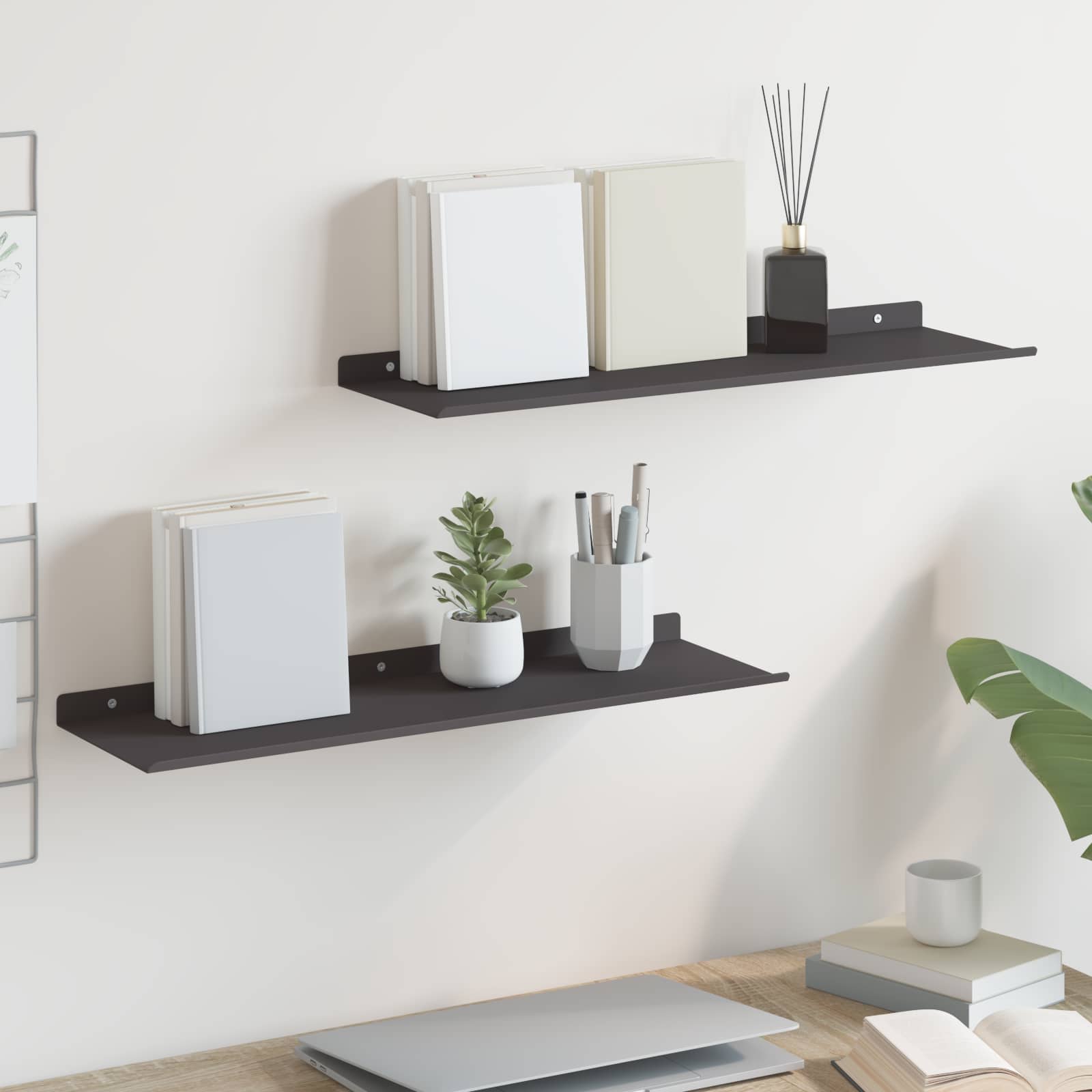 Schwebendes Regal 2 pcs Schwarz 60 x 18 x 2,5 cm Stahl