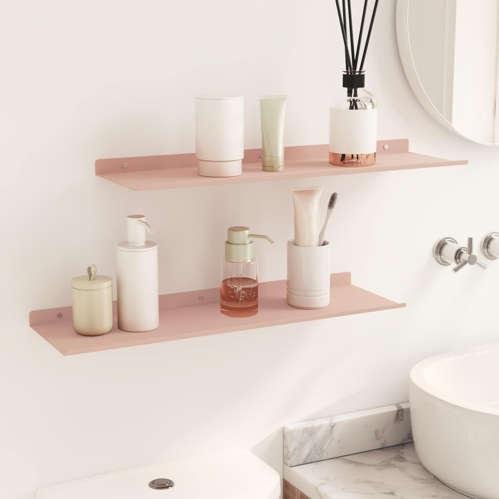 Schwebendes Regal 2 pcs Rosa 60 x 18 x 2,5 cm Stahl