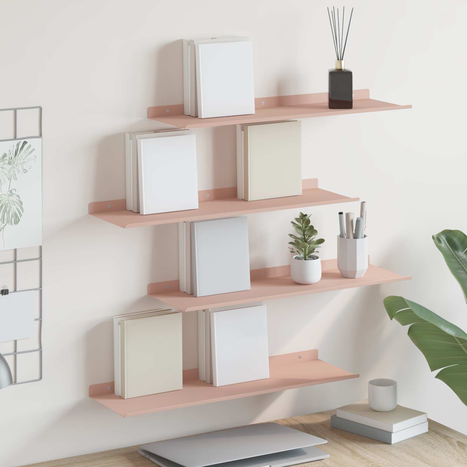 Schwebendes Regal 4 pcs Rosa 60 x 18 x 2,5 cm Stahl